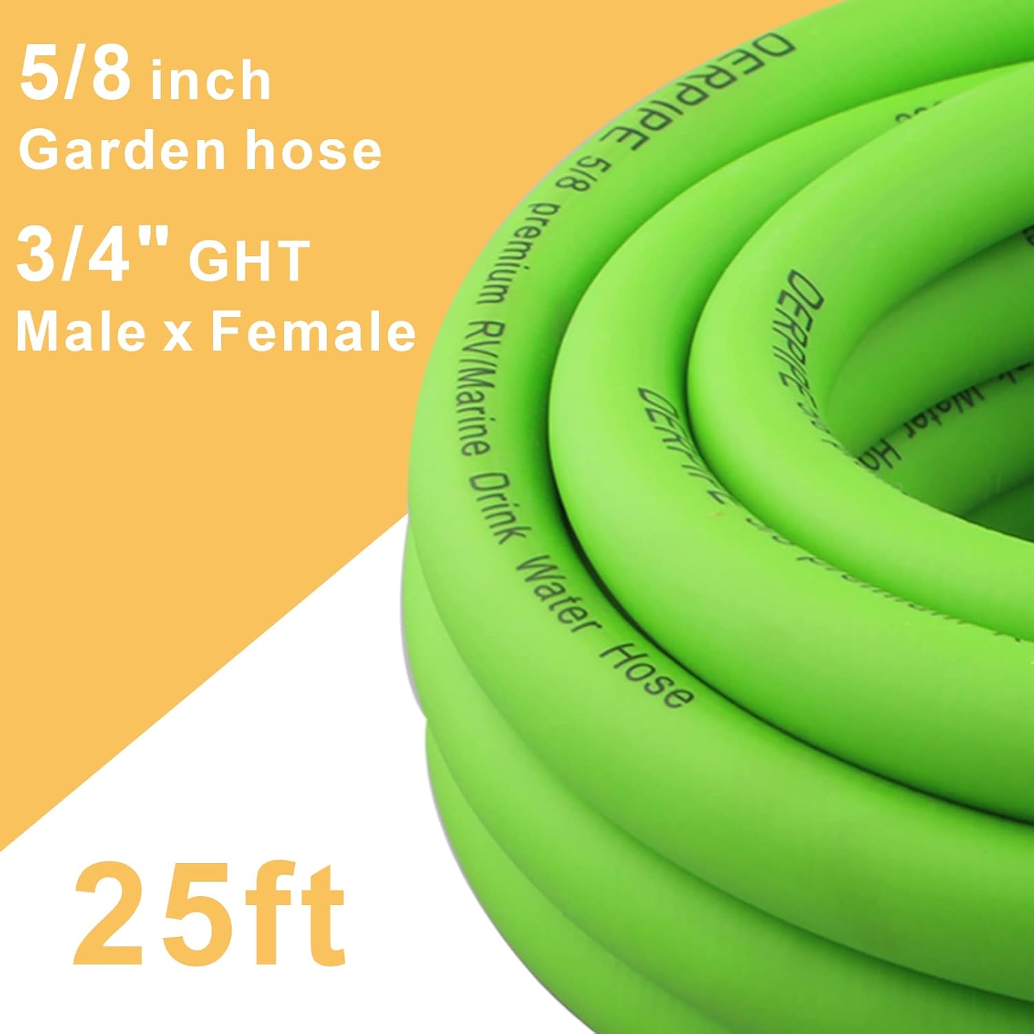 Heavy Duty Garden Hose - 5/8" x 25 ft, Flexible and Kink Resistant Water Hose, with 3/4" GHT Solid Connector