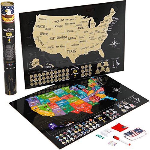 Scratch Map of USA – Laminated Scratch US Map (Wall Poster) with Associations & Landmarks – Track your Travels – 18.5 x 26.77in – by OutFormal