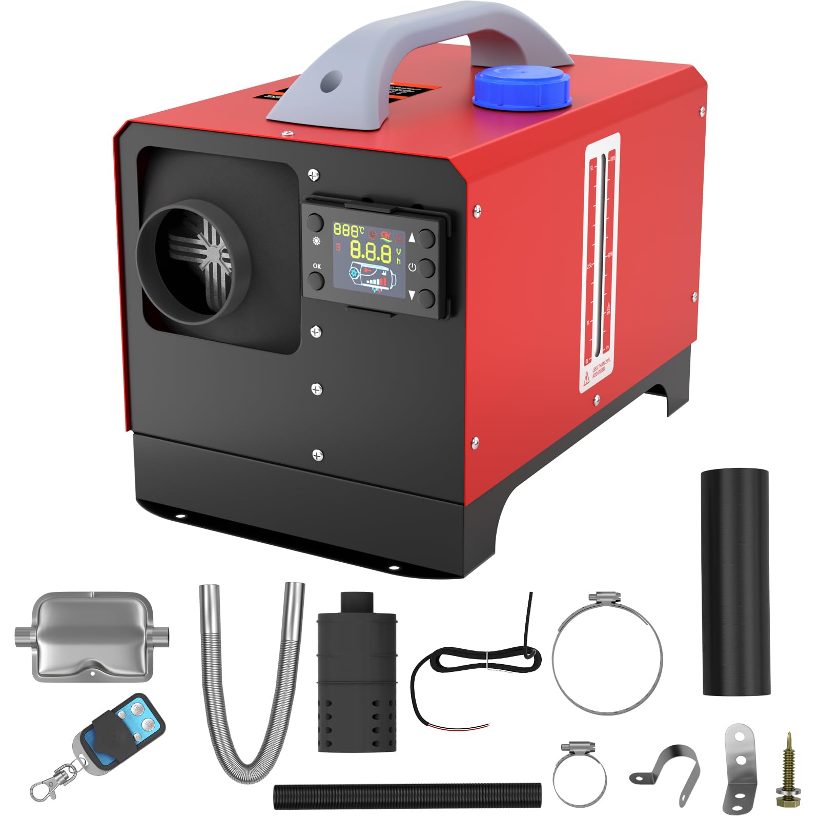 Standheizung Diesel 8KW Lufterhitzer 12V, Dieselheizung mit LCD-Schalter & Fernbedienung, Air Diesel Heizung Set für Auto RV LKW LKW Wohnmobil Bus (Rot, Typ E)