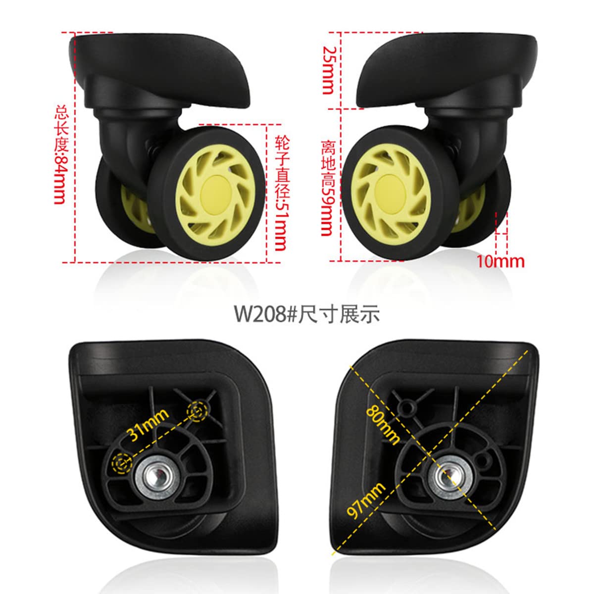 Ruedas para Equipaje, Ruedas giratorias de 360 ​​Grados for Maletas, silenciosas, Repuesto(4)