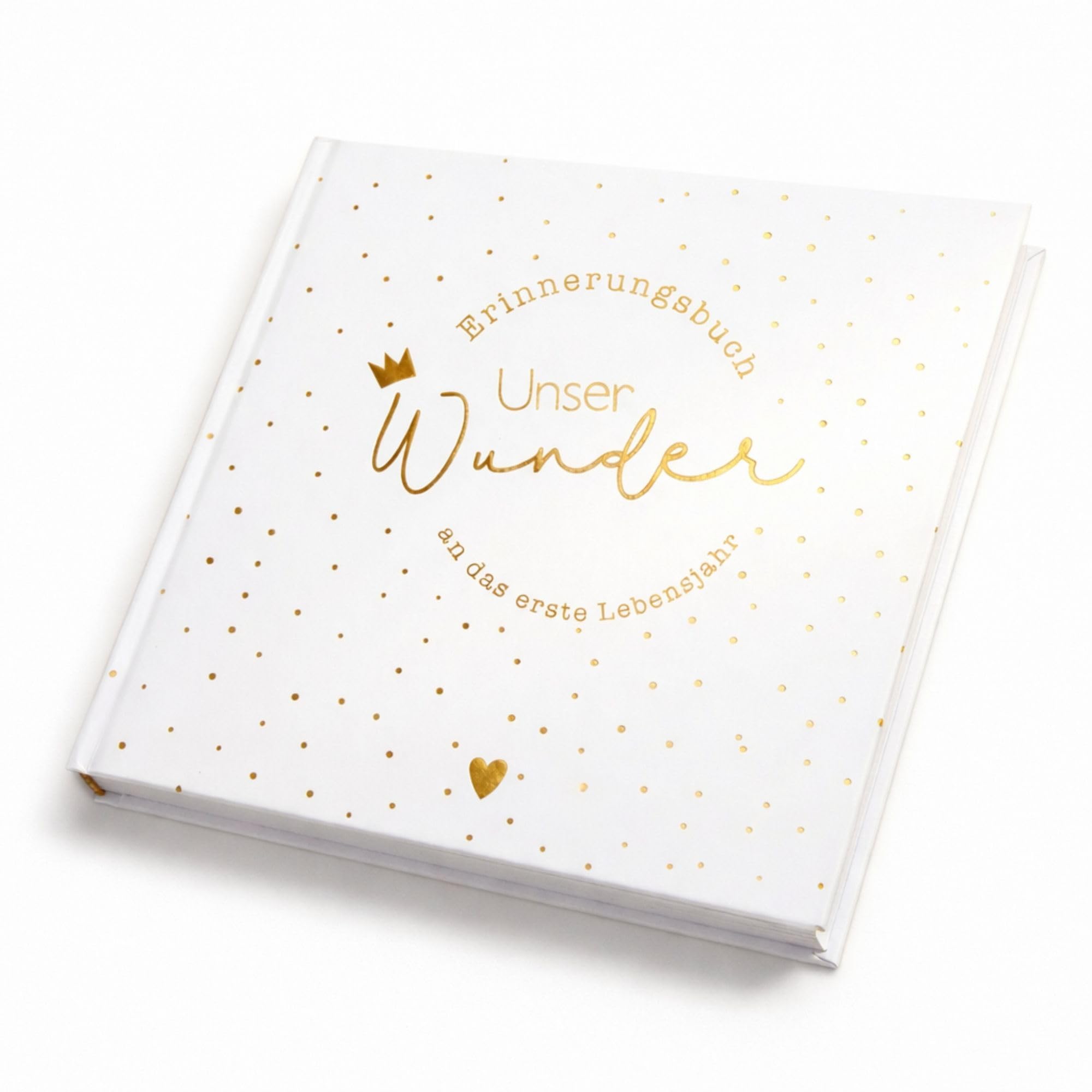 MilaBoo® Unser Wunder Erinnerungsbuch Hardcover Gold I Liebevoll gestaltetes Babyalbum für das erste Jahr I besonderes Geschenk zur Geburt