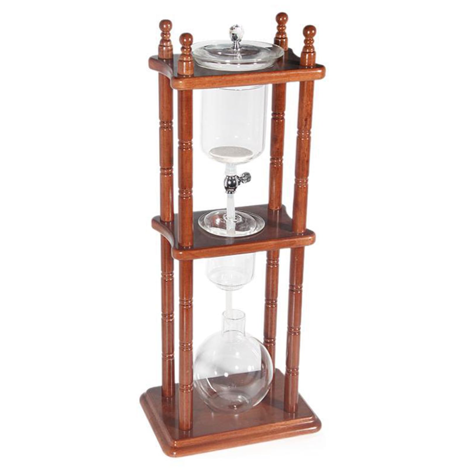 Cold Drip Coffee Maker for 5-8 Cups, Cold Brew Drip Tower, Iced Coffee Maker, with Dripper-Adjustable Water Flow, Glass Container and Vertical Wood Stand, Commercial Office Use
