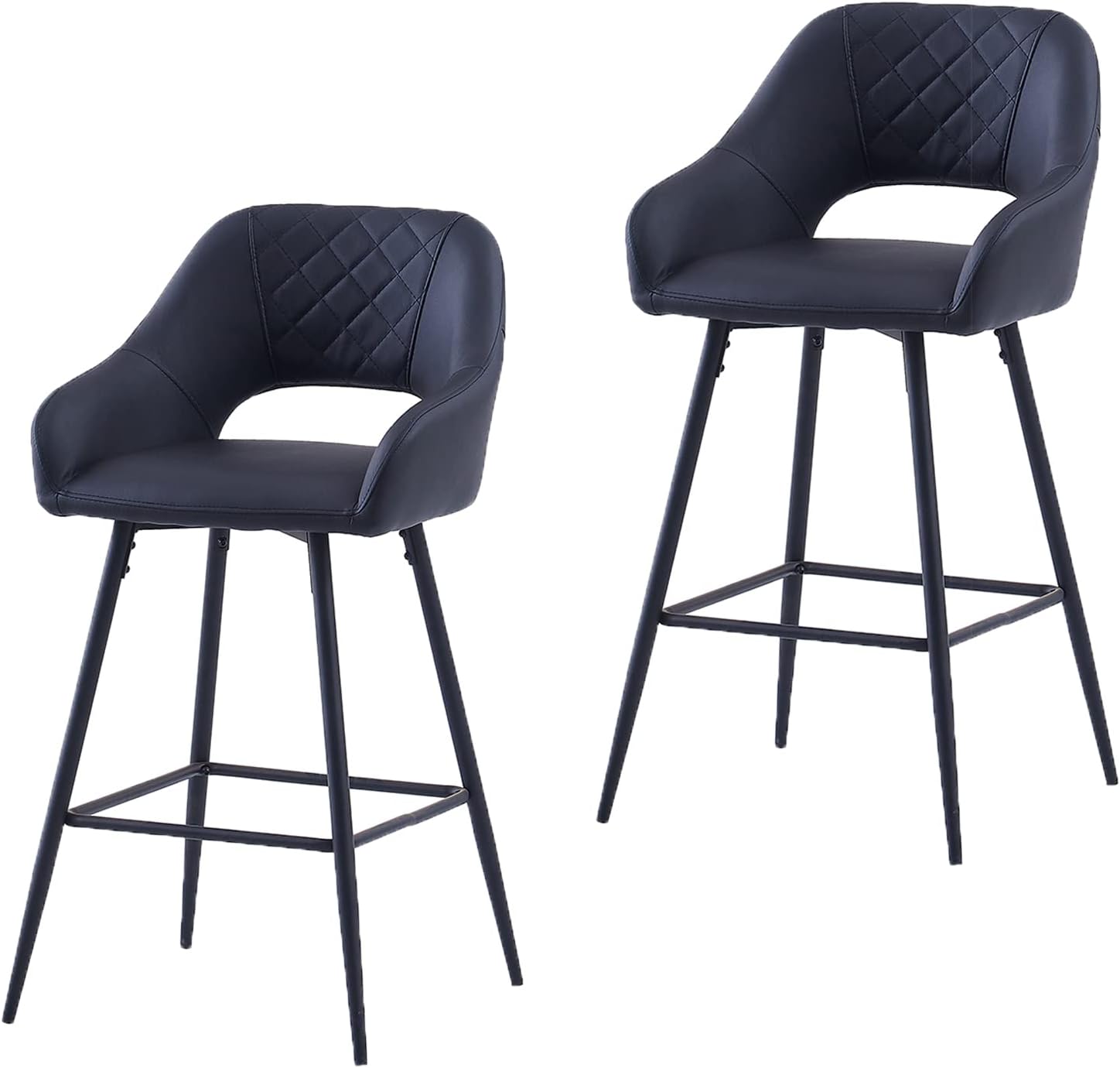 AINPECCA Bar Stools Set of 2 Black Faux Leather Barstools Breakfast Bar Stools with Arms Backs