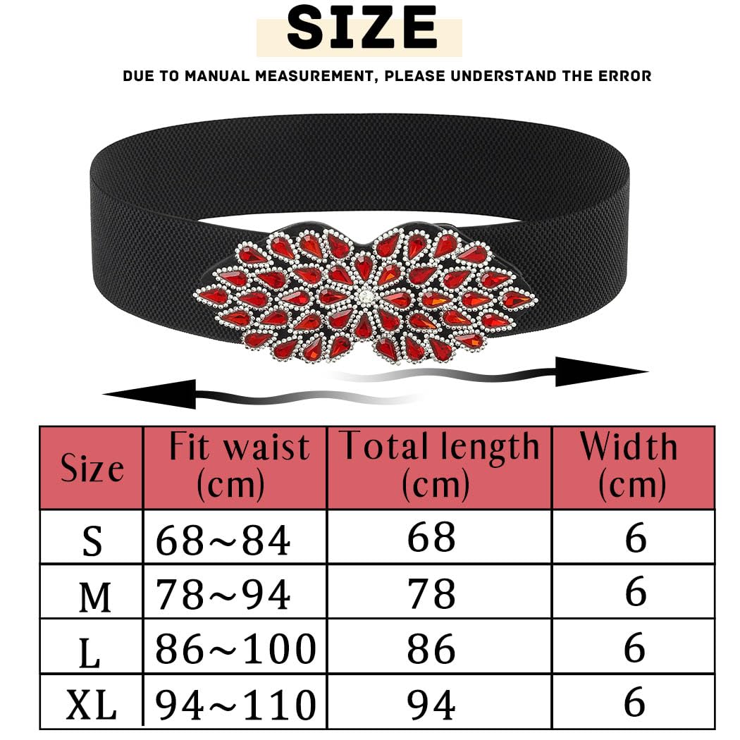 Bohend flor de cristal Cinturón elástico Ancho cinturón elástico Diamante de imitación Cinturones de cincha para vestido Antiguo Cinturón para mujeres y damas (L, B)