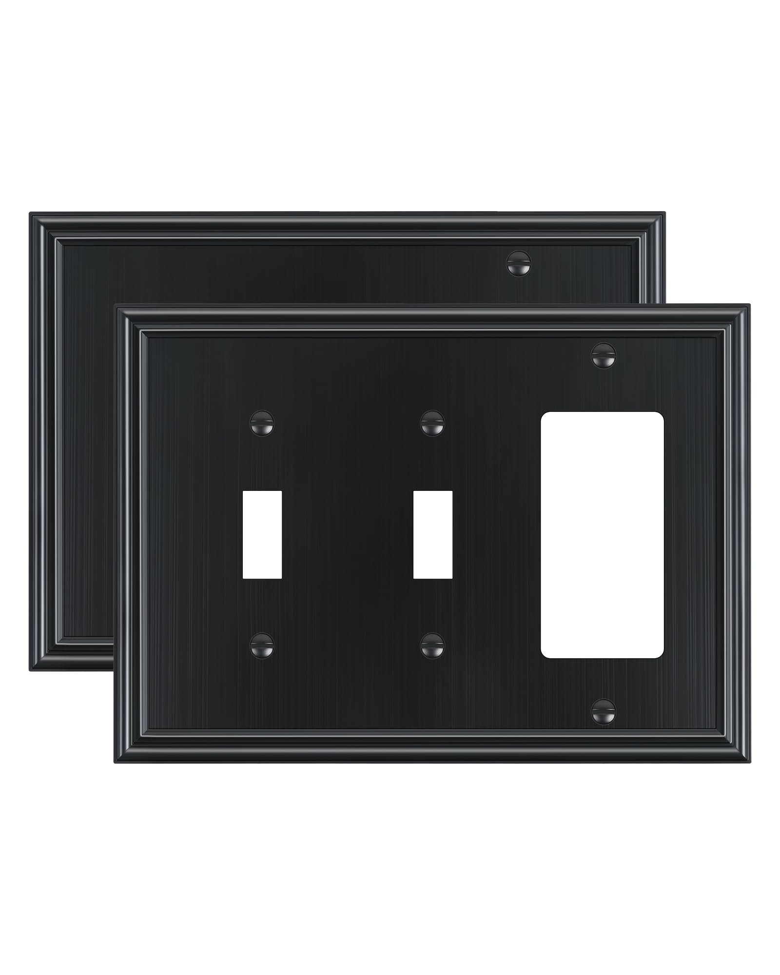 2-Pack Combo Double Toggle/Single Decorator Outlet Cover Plate, Zinc Alloy Decorative Black 4 Gang Switch Plates for Electrical Outlets, Receptacle, GFCI Outlet, Dimmer Switch
