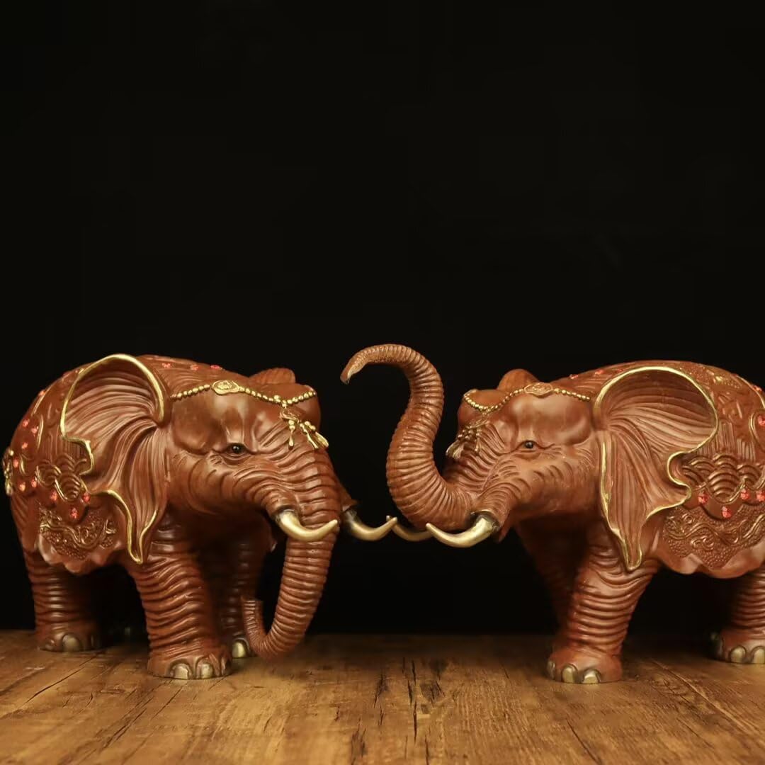 Dytartzx Copper Elephant Statue - Handcrafted, Ideal Home Ornament, Office Decoration and feng Shui, Good Luck and Prosperity