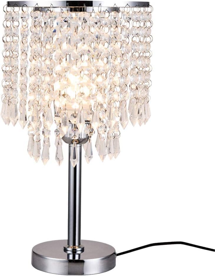 Jorunhe Modern Crystal Table Lamp, Chrome Base, Sliver Lamp Shade Night Light Fixture, Bedside Night Light Desk Lamp for Living Room/Bedroom/Dining Room