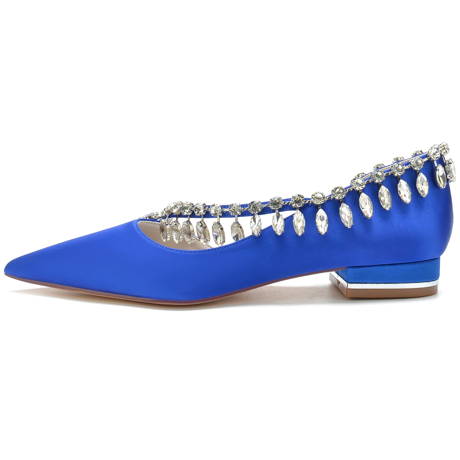 Invitada Zapatos con Efecto Joya y Flecos de Cristal Satén Punta Fina Tacón Bajo Cómodos para Eventos Oficina o Estilo Casual
