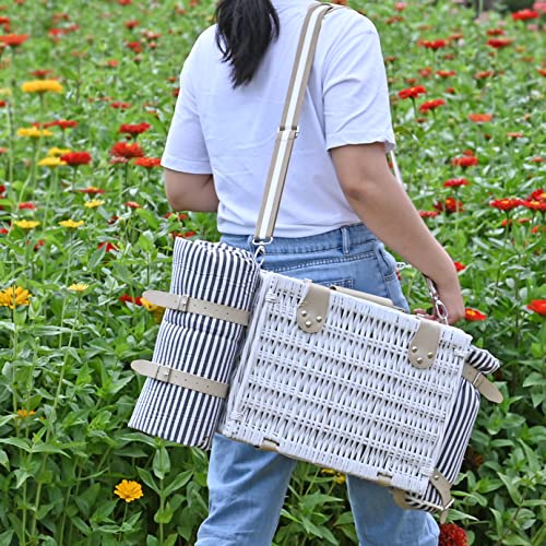 20Pcs Willow Picnic Basket For 2 With Waterproof Blanket/Insulated Cooler/Wine Bag/Cutlery For Camping,Couples,Valentine Day, Wedding Gift #TOP5