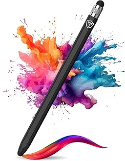 Tukzer 2-in-1 Capacitive Stylus Pen V2.0, Precise Stylus -Fine Point Disc Tip & Micro-Knit Hybrid Fiber Tip, Light Aluminum Body, Rubber Grip, for Touch Screen Devices, Smartphones, Tablets (Black)