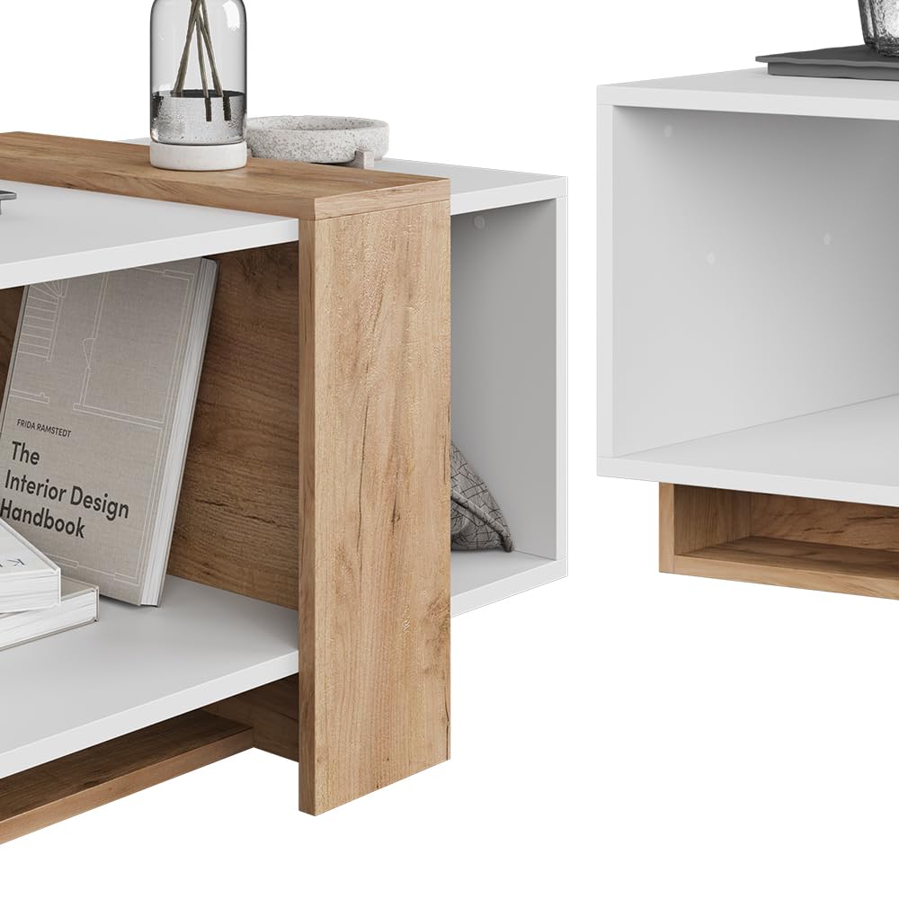 Vicco Mesa de Centro Aven, Roble Blanco/Dorado, 91.8 x 49 cm