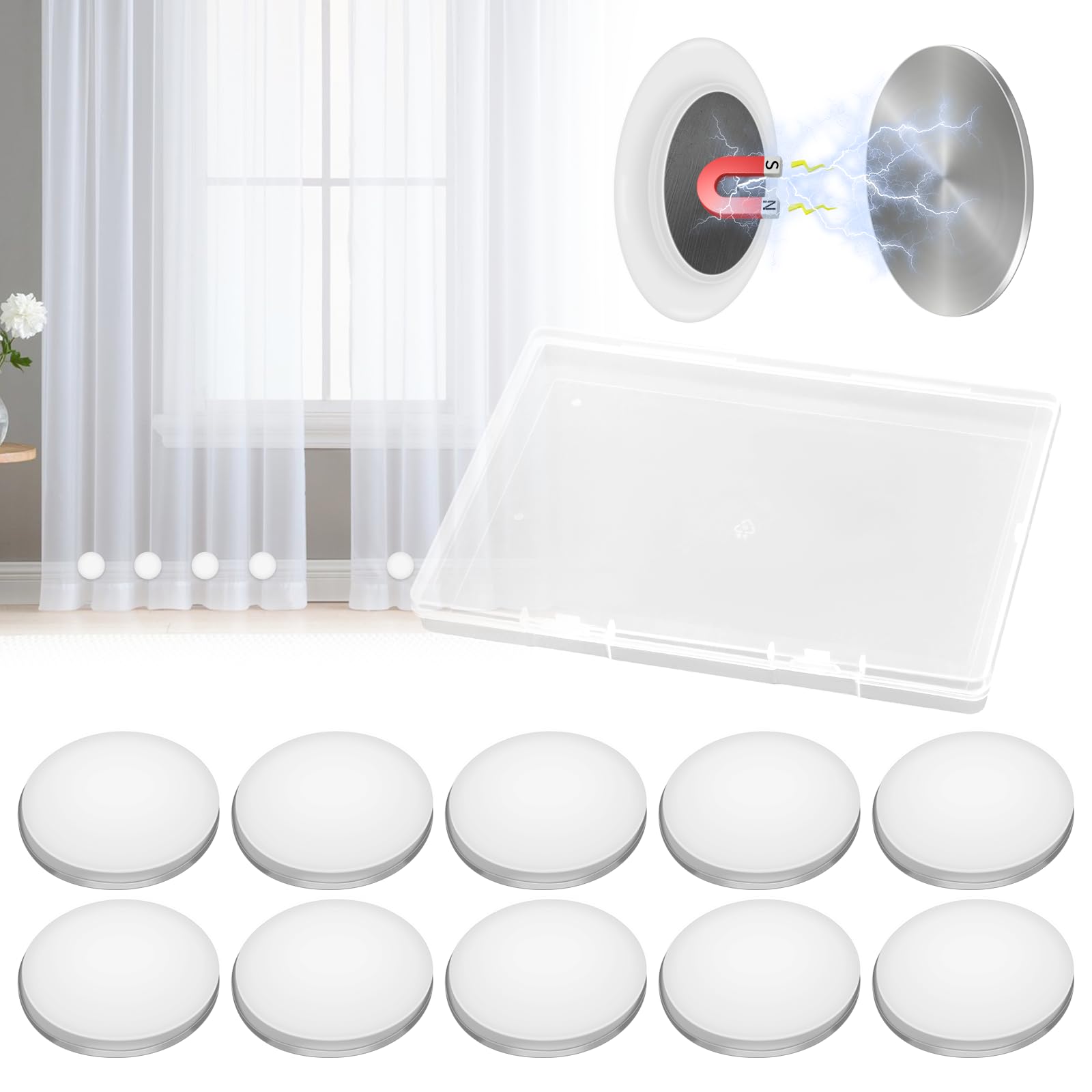 10 works Shower Curtain Magnet, White Magnetic Shower Curtain Weights, Round Shower Curtain Weight