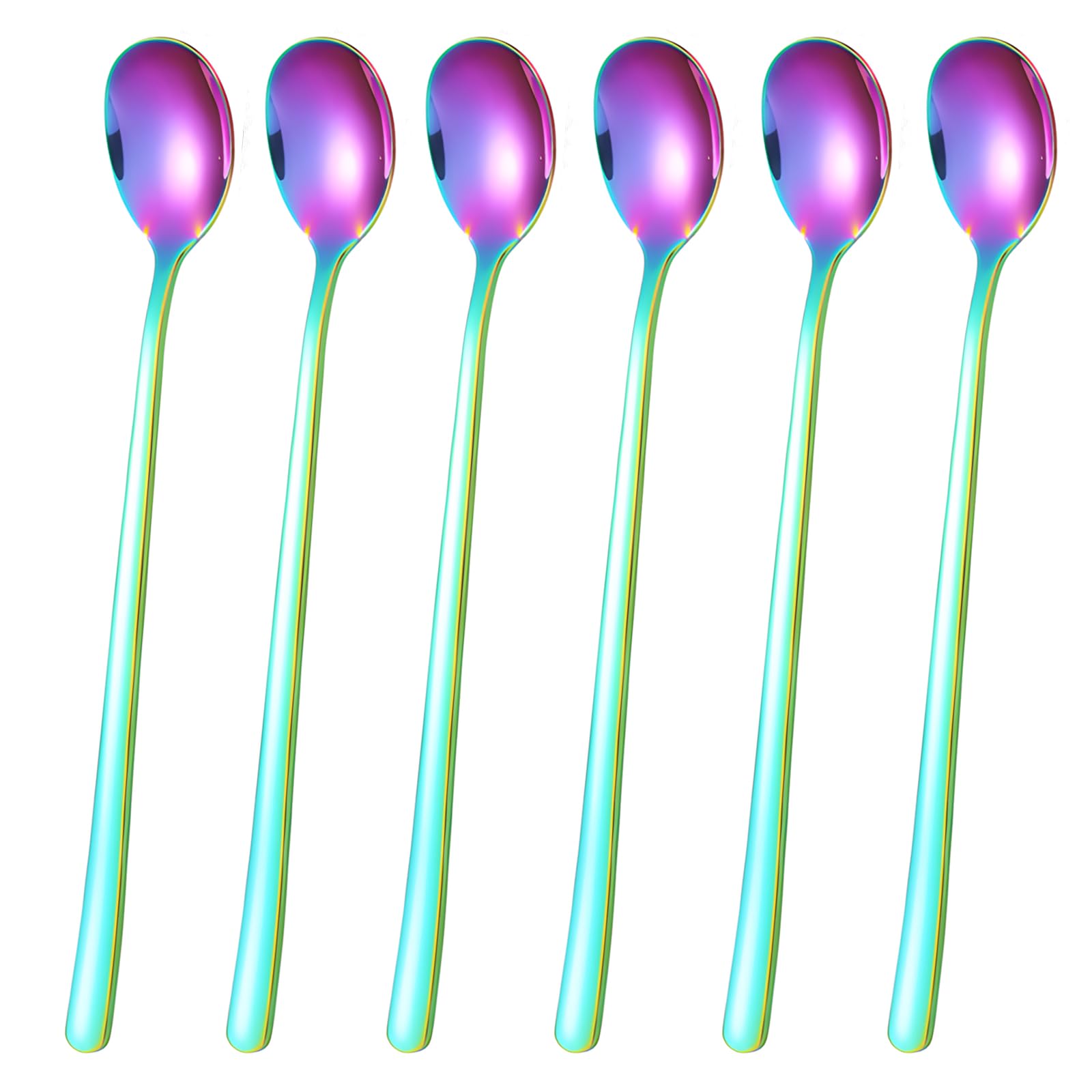 Foyscr 6 Piece Long Handle Tea Spoon, Latte Spoon, Stainless Steel 9-Inch Coffee Scoop, Stirring Ice Cream Scoop, Ideal Spoon Choice for Iced Coffee, Iced Tea, Milkshakes, Ice Cream, Cool Desserts โ image 1