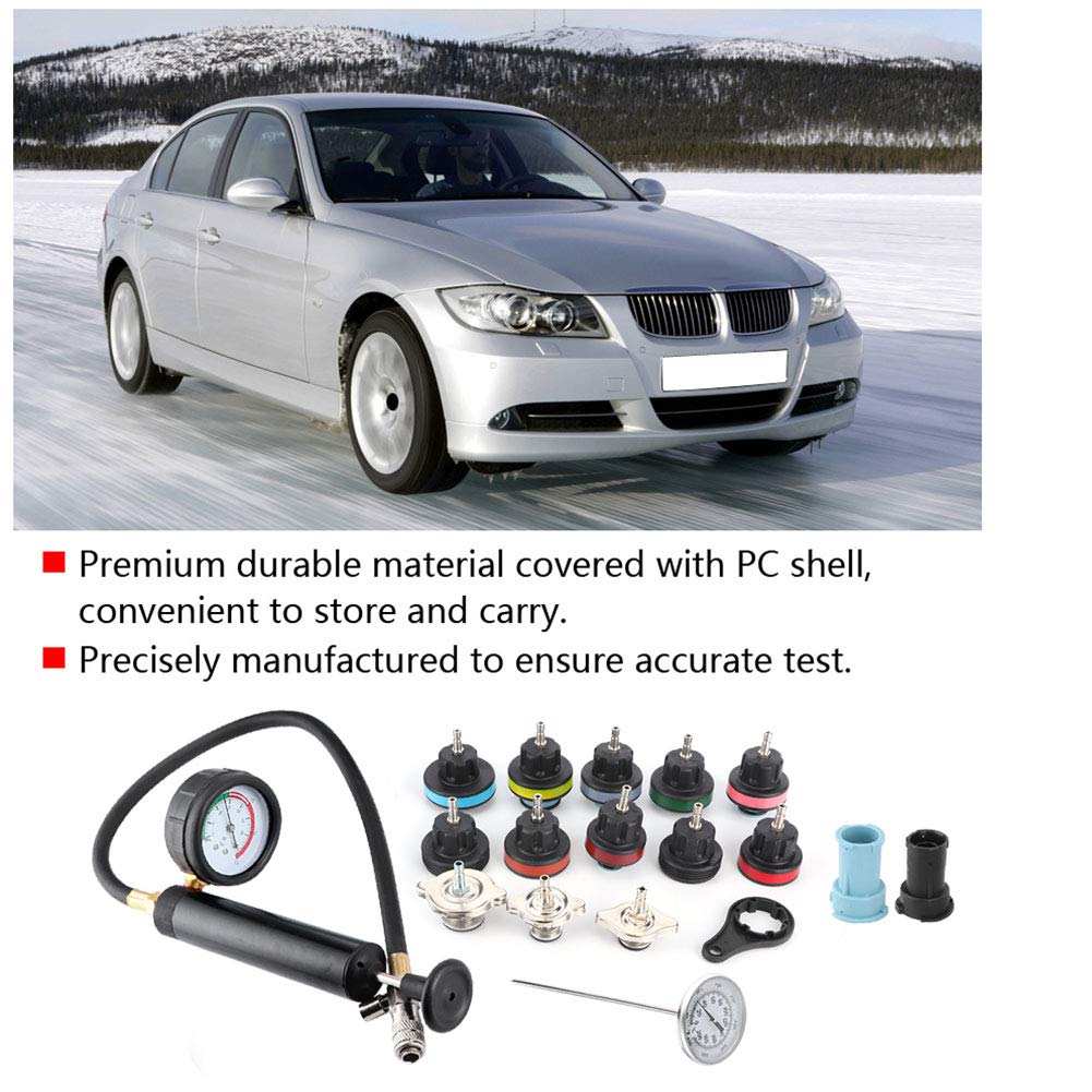 Kit de comprobador de sistema de refrigeración de coche, bomba manual de prueba de presión, comprobador de sistema de refrigeración de coche, 18 piezas para interior externo