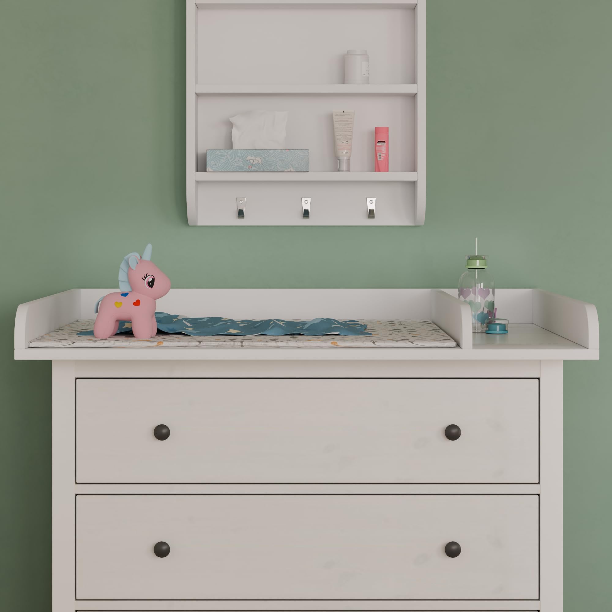 Fasciatoio con Divisorio per IKEA MALM, Piano Cambio Rimovibile, Scomparto Laterale, Bianco, 80 × 72 cm, Profondità 48 cm