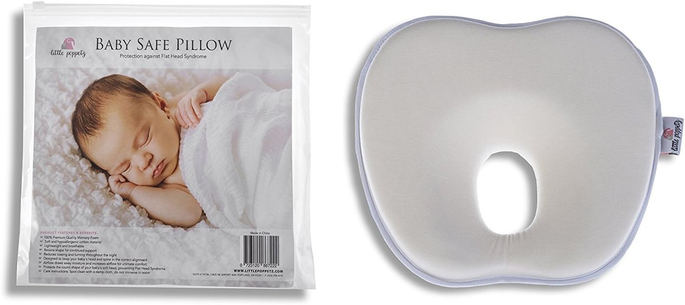Little Poppetz Newborn Memory Foam Baby Pillow - Baby Head Support - Flat Head Pillow - Baby Sleep Positioner: Protect the Round Shape of Your Baby's Soft Head - Perfect to Prevent Flat Head Syndrome