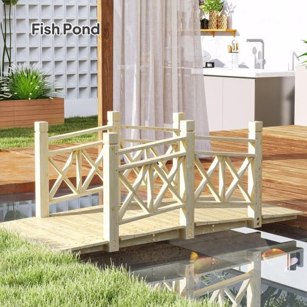 4.7 ft. Wooden Garden Bridge with Safety Rails, Backyard Bridge Footbridge for Ponds, Creeks, Streams, Carbonized
