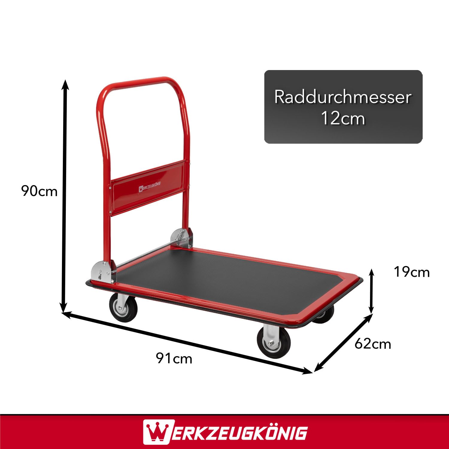 Plattformwagen 300kg Traglast - Transportwagen klappbar - Anti-Rutsch Ladefläche - Vollgummirollen - Außenmaß 91 x 62 cm
