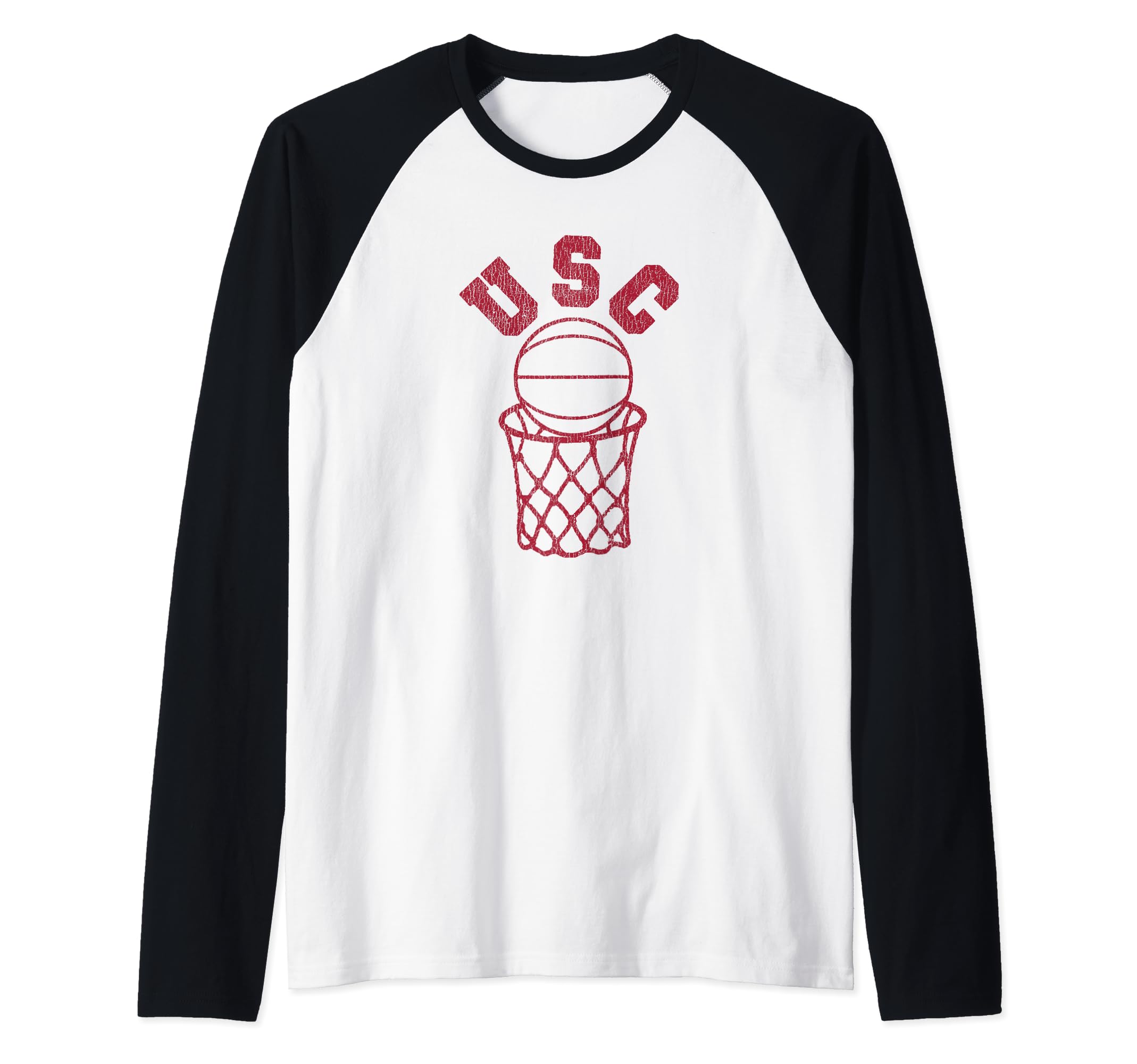 USC USC Basketball Trojans Distressed Retro 80s Style Hoop Raglan Baseball Tee