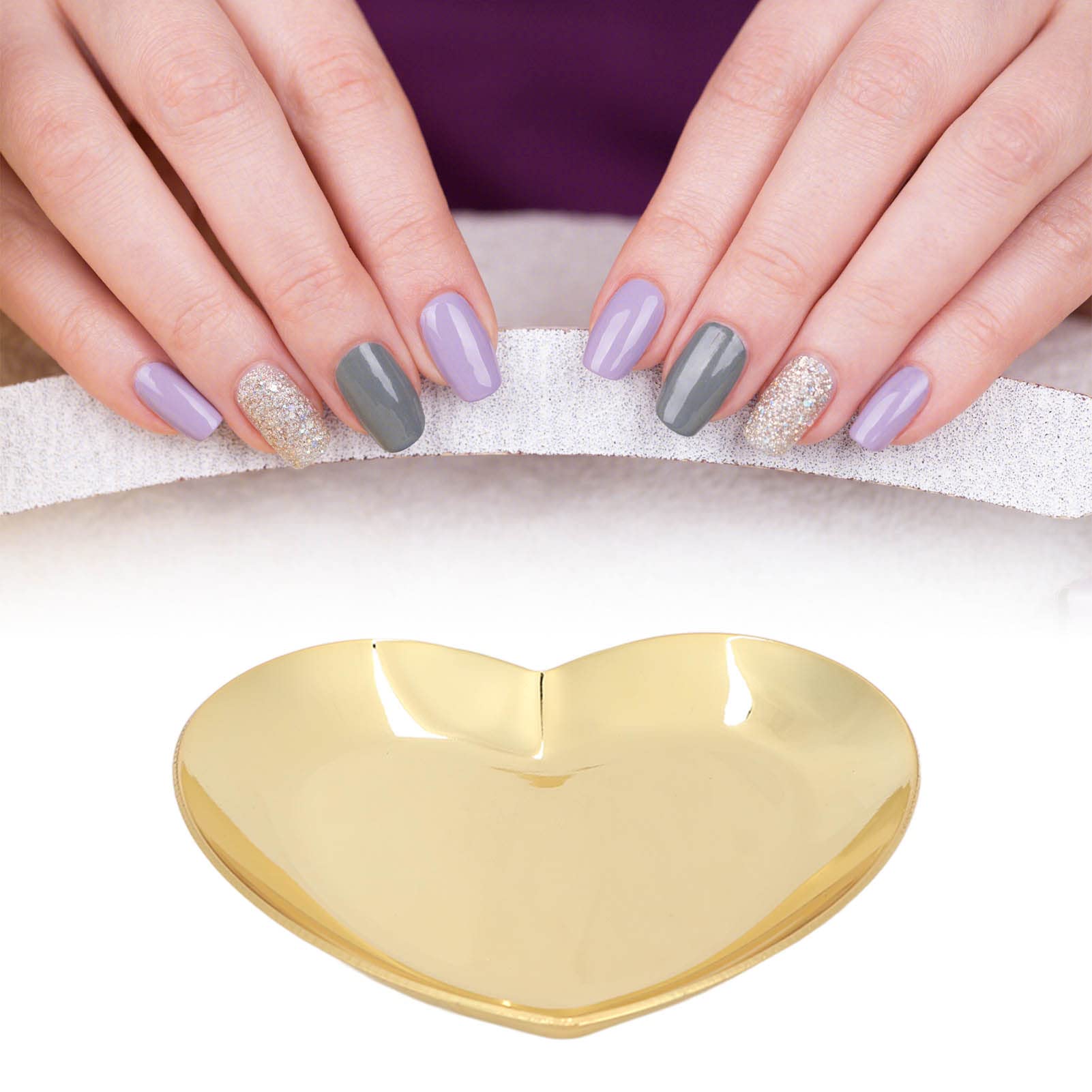 Dioche Nail Art Palette, Heart Shaped Nail Art Palette, Mix Palette Manicure Tool, Stainless Steel Nail Art Display Plate, for Making Nail(Gold)