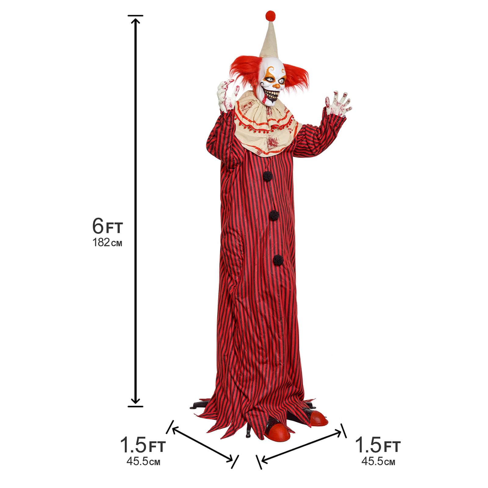Presence Decoraciones de Halloween de 72 Pulgadas para Exteriores, Payaso animatrónico de pie con Ojos Rojos iluminados, Brazos y Cabeza móviles activados por Movimiento y Sonido, Payaso Aterrador