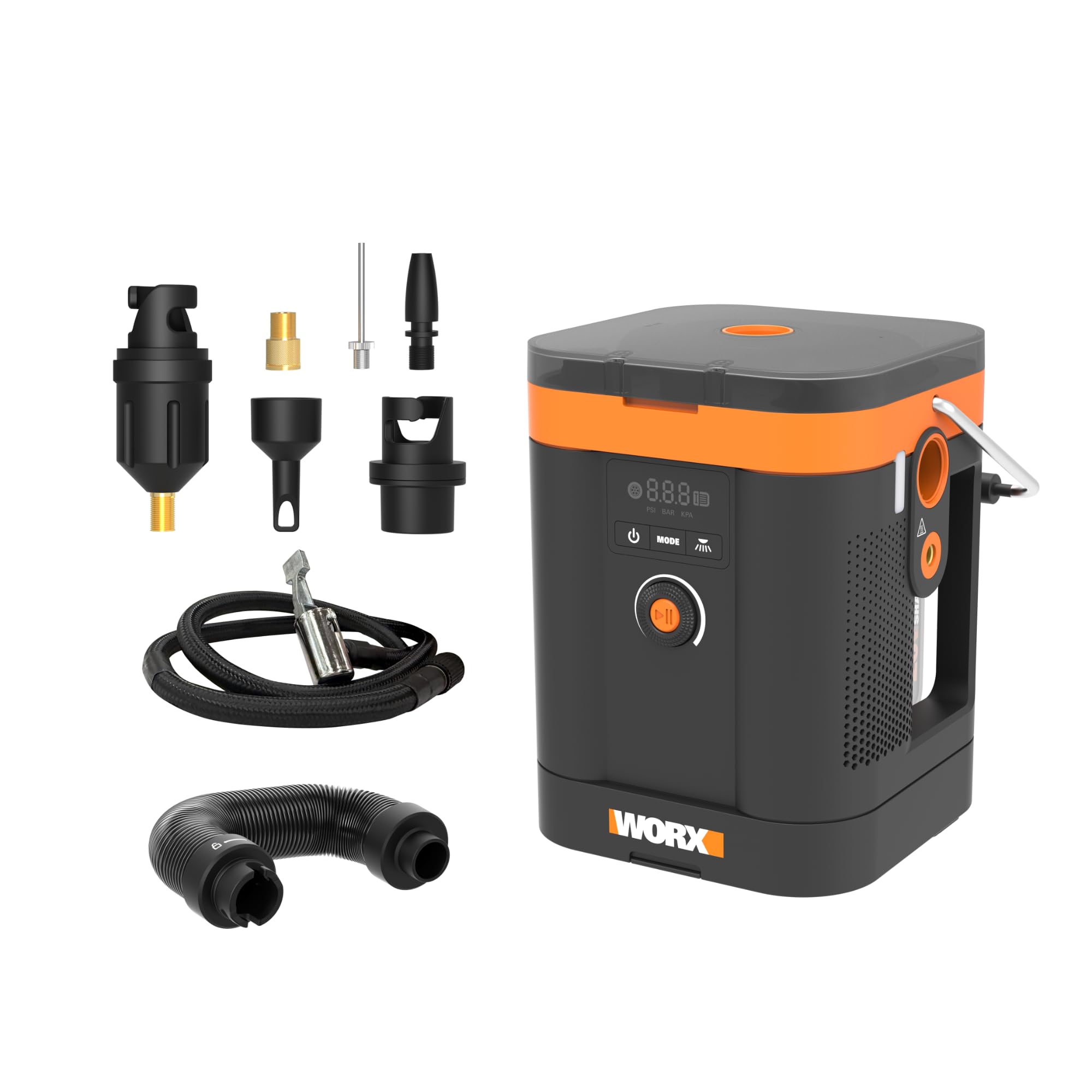 WORX WX098.9 Akku-Kompressor 20V, Multifunktions-Luftpumpe mit Hochdruck & Hochvolumen, Digitaldisplay, LED-Licht, max. 10,3 bar / 150 PSI, PowerShare kompatibel, ohne Akku & Ladegerät