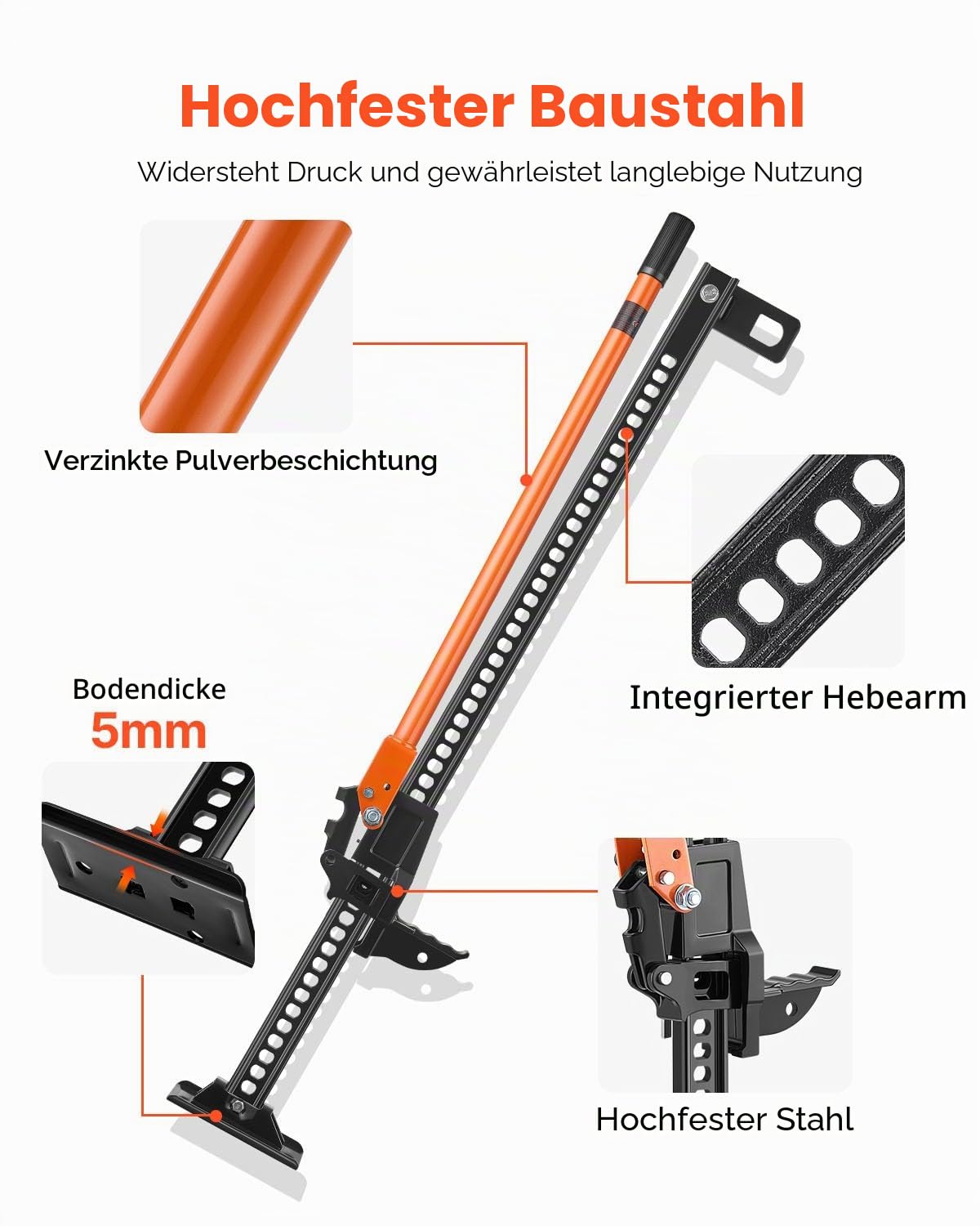 VEVOR Farm Wagenheber (1225 mm hoch) Offroad High Lift Farm Jack (3,18 t belastbar) Offroad-Nutzwagenheber, Stoßstangenheber Hochleistungshebebühnen mit 130,1–1079,5 mm Hubbereich für Traktor LKW