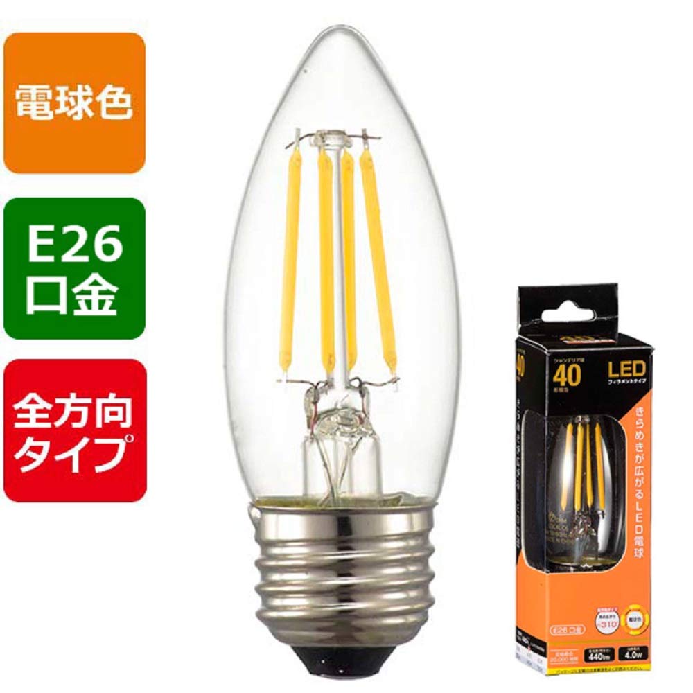 Amazon | OHM LED電球 フィラメントタイプ シャンデリア形 E26 40形