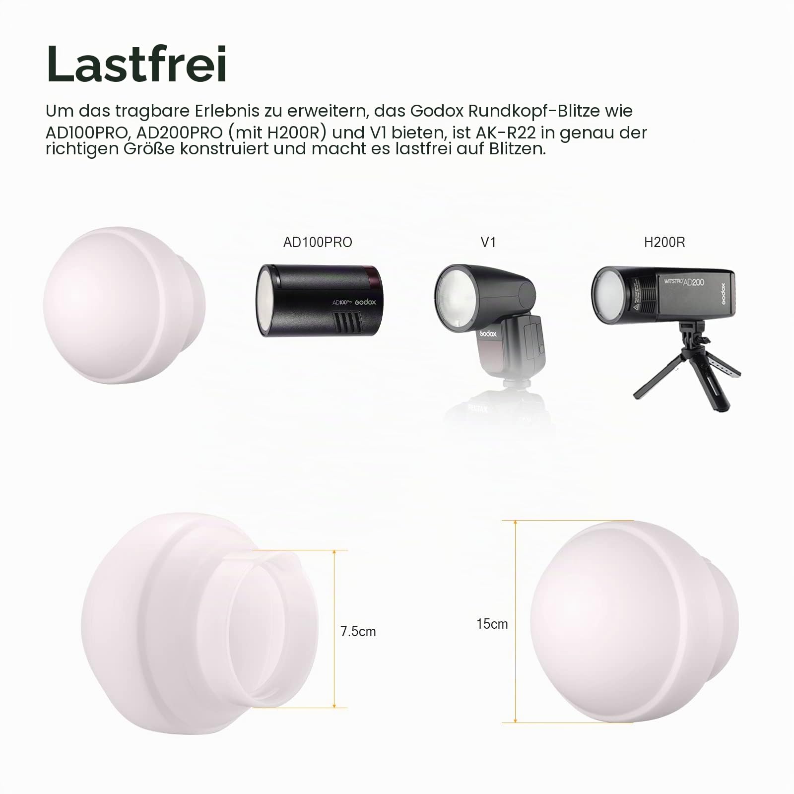 Godox AK-R22 Faltbare Diffusionskuppel, Diffusor für V1 Rundkopfblitz, AD100Pro, AD200Pro (mit H200R)