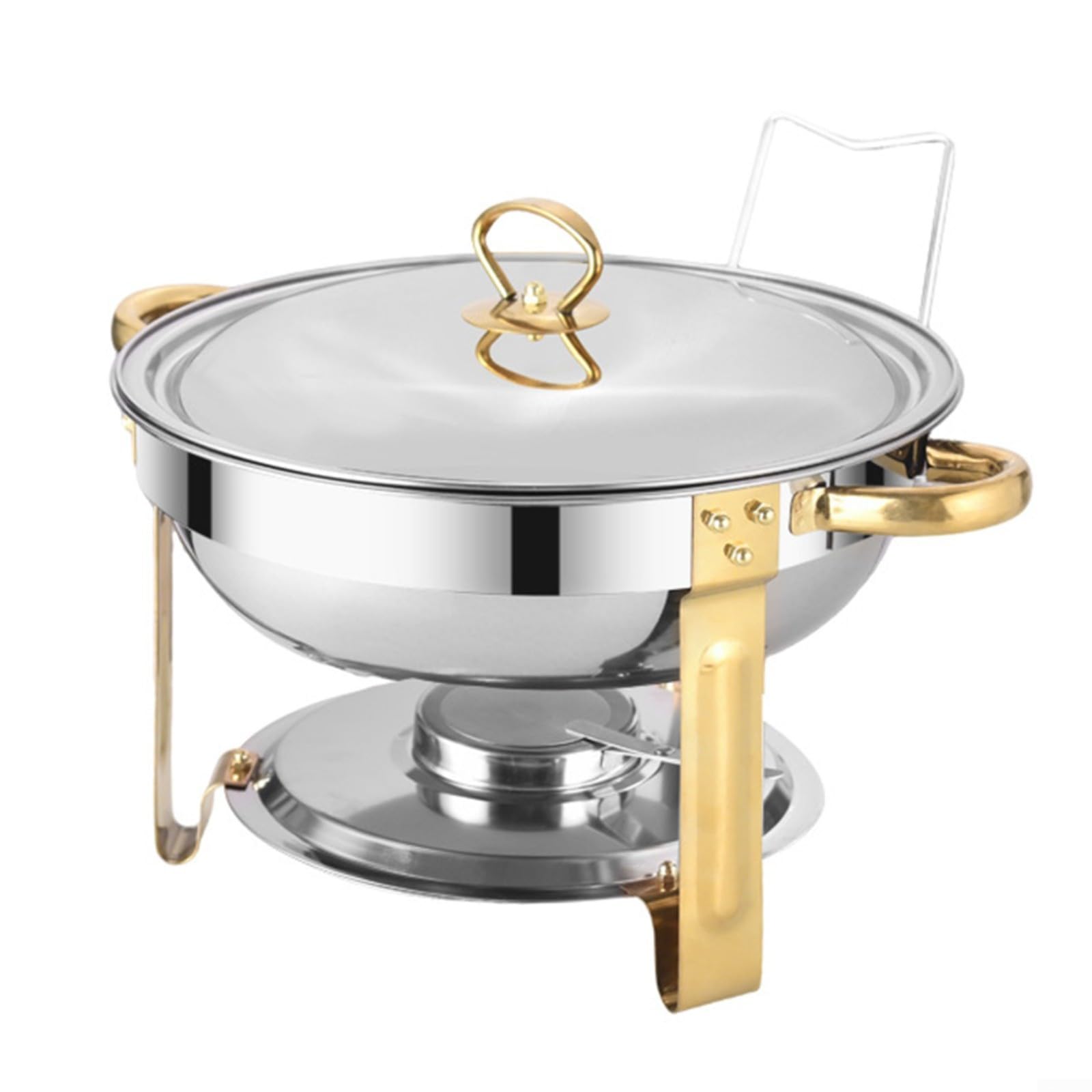 Juego de 2 platos de acero inoxidable, calentadores de buffet de 5 cuartos con tapas de vidrio, bordes con dobladillo de acero para fiestas, catering (amarillo)