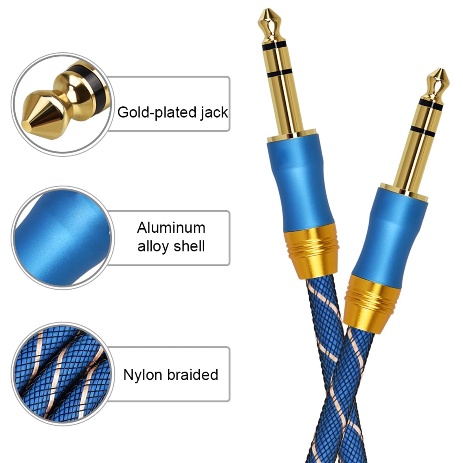 kabel audio do gitary Kabel Gitarowy 6.35mm 1/4 ''TRS Kabel Audio Męski Na Męski Przewód Gitarowy Do Elektrycznej Gitary Basowej Klawiatura (Color : B, Size : 5m)