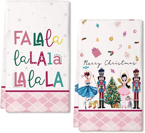 ARKENY AD093 - Juego de 2 paños de cocina de Navidad, diseño de cascanueces rosados, 18 x 26 pulgadas, decoración del hogar de granja