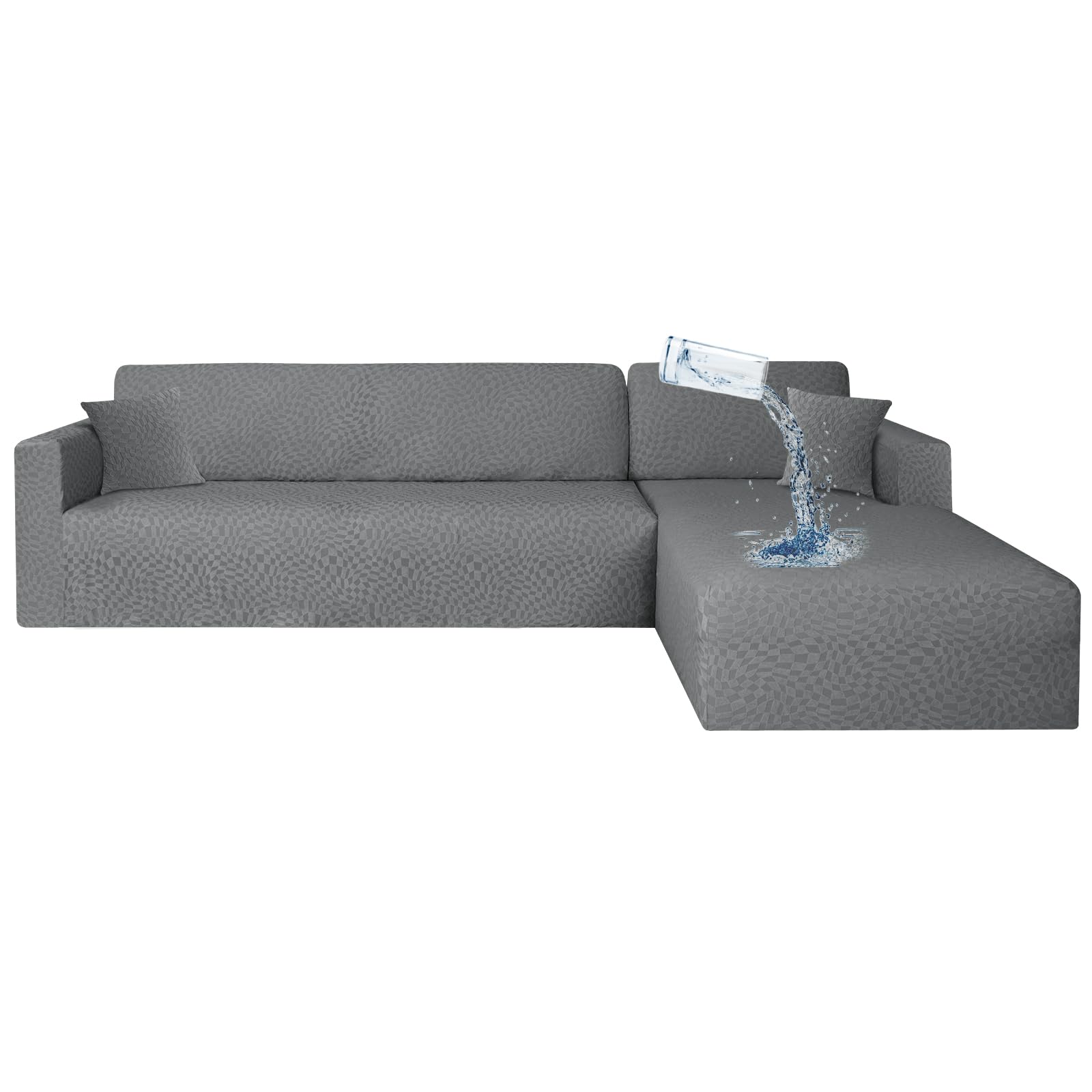 ZNSAYOTX Water Resistant Sectional Couch Covers, 2024 Fashion Stretch Slipcovers with Elastic Bottom for L Shape Sectional Sofa, 2 Pcs Pet Friendly Protector (3 Seat Chaise + 3 Seat Sofa, Light Grey)