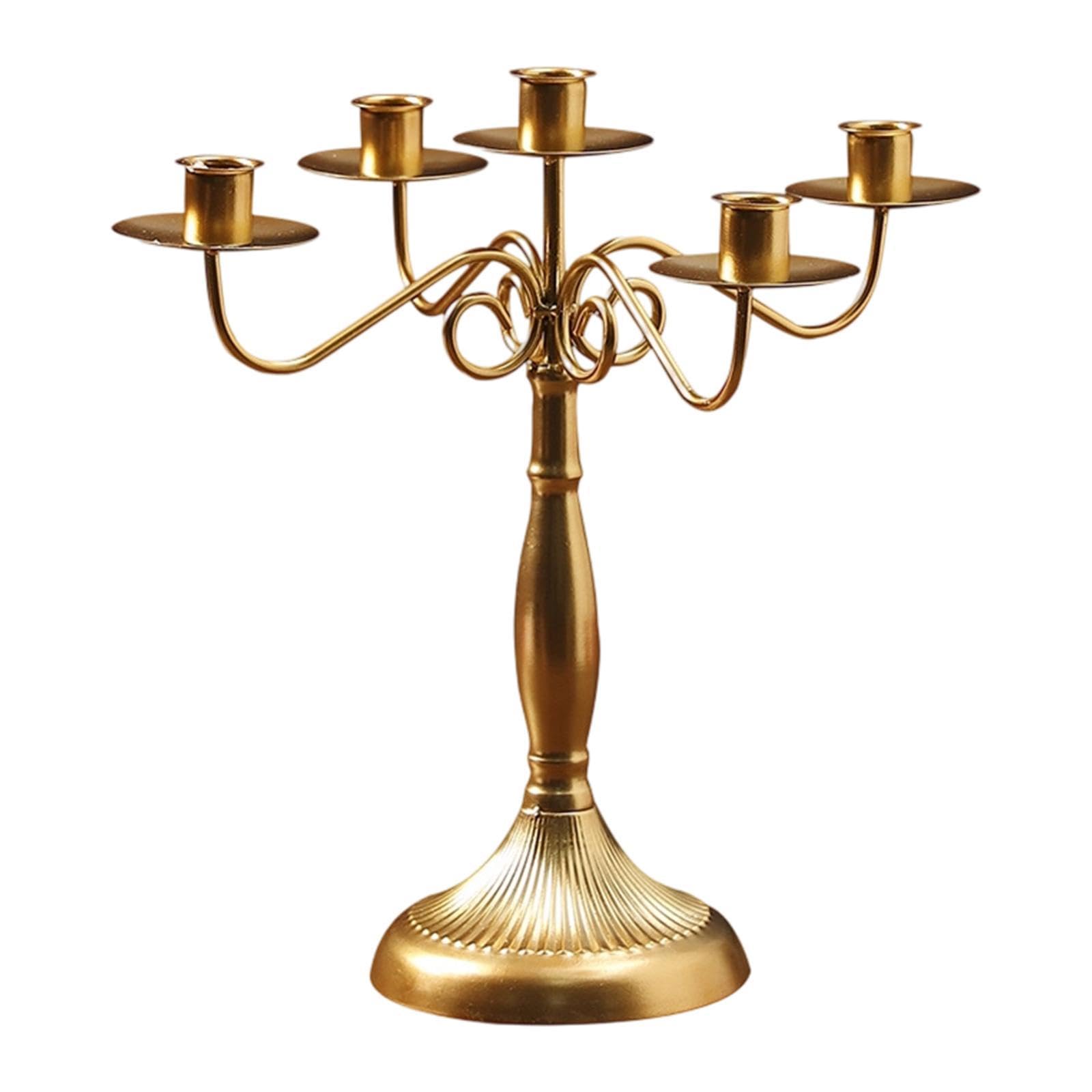 Fenteer Candelabro de Varios Brazos, candelabro cónico, para Sala de Estar, Oro con 5 Brazos