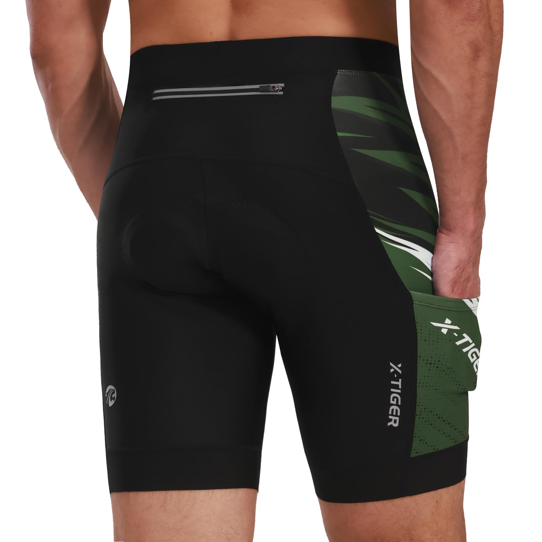 X-TIGER Radlerhose Herren 5D Gepolstert Radhose Kurz Fahrradhose Rennrad Hose 3 Taschen rutschfeste Hosenbeine Elastische