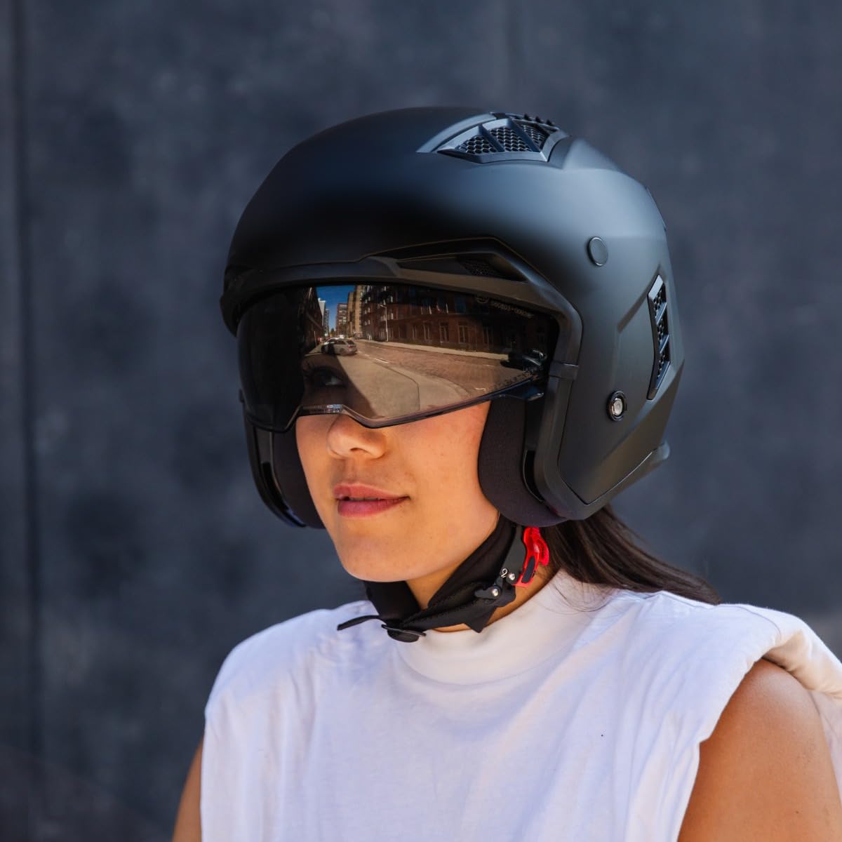 VINZ Kioto Jethelm / Streetfighter Helm | ECE 22.06 zugelassen | Motorradhelm | Rollerhelm mit Sonnenvisier / Sonnenblende | Jet Helm Mit abnehmbarem Kinnschutz