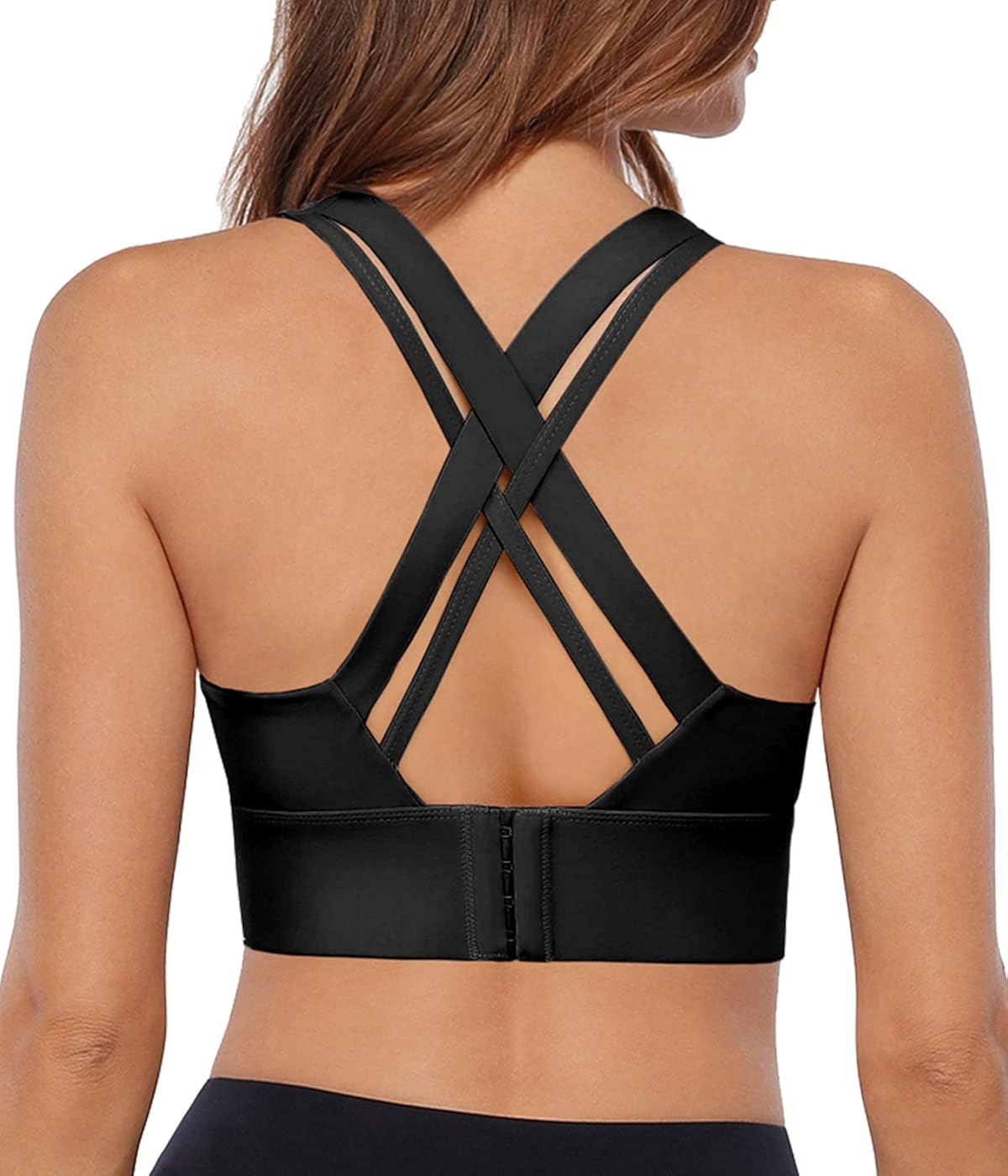 Women High Impact Sports Bras Criss Cross Adjustable Open Back Sexy Running BraBlackMedium