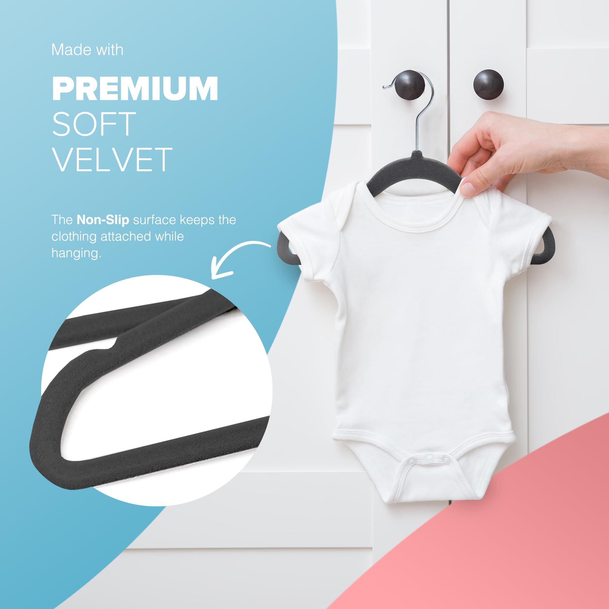 Kidoola 20 Velvet Baby Hangers, Nursery Coat Clothing Hangers for Babies Infant, Toddlers and Kids - Image 3