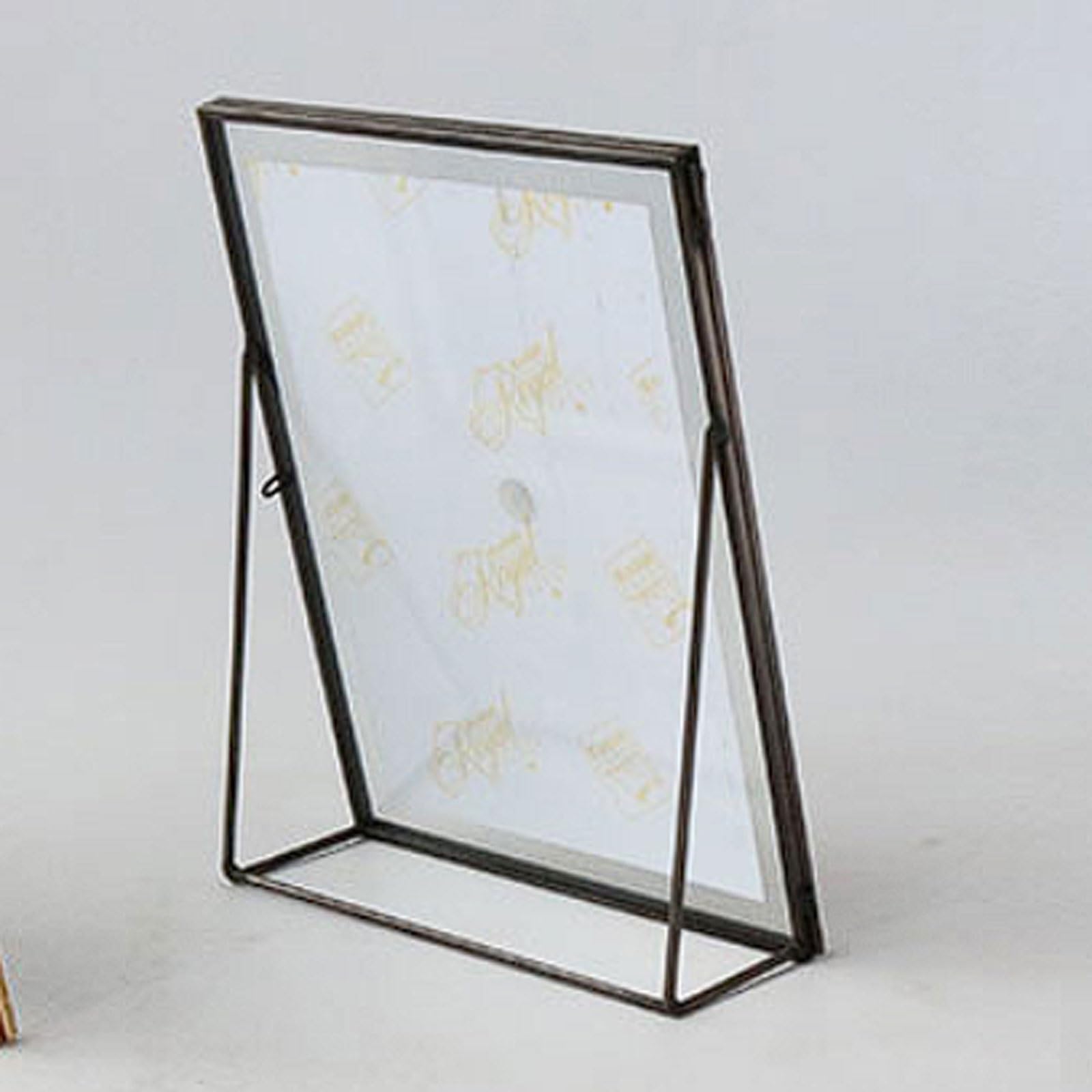 Metalowa szklana ramka na zdjęcia, nowoczesna i kreatywna minimalistyczna ozdoba na biurko, przezroczysta ramka na okaz roślin retro (9 cali (18 x 23 cm)