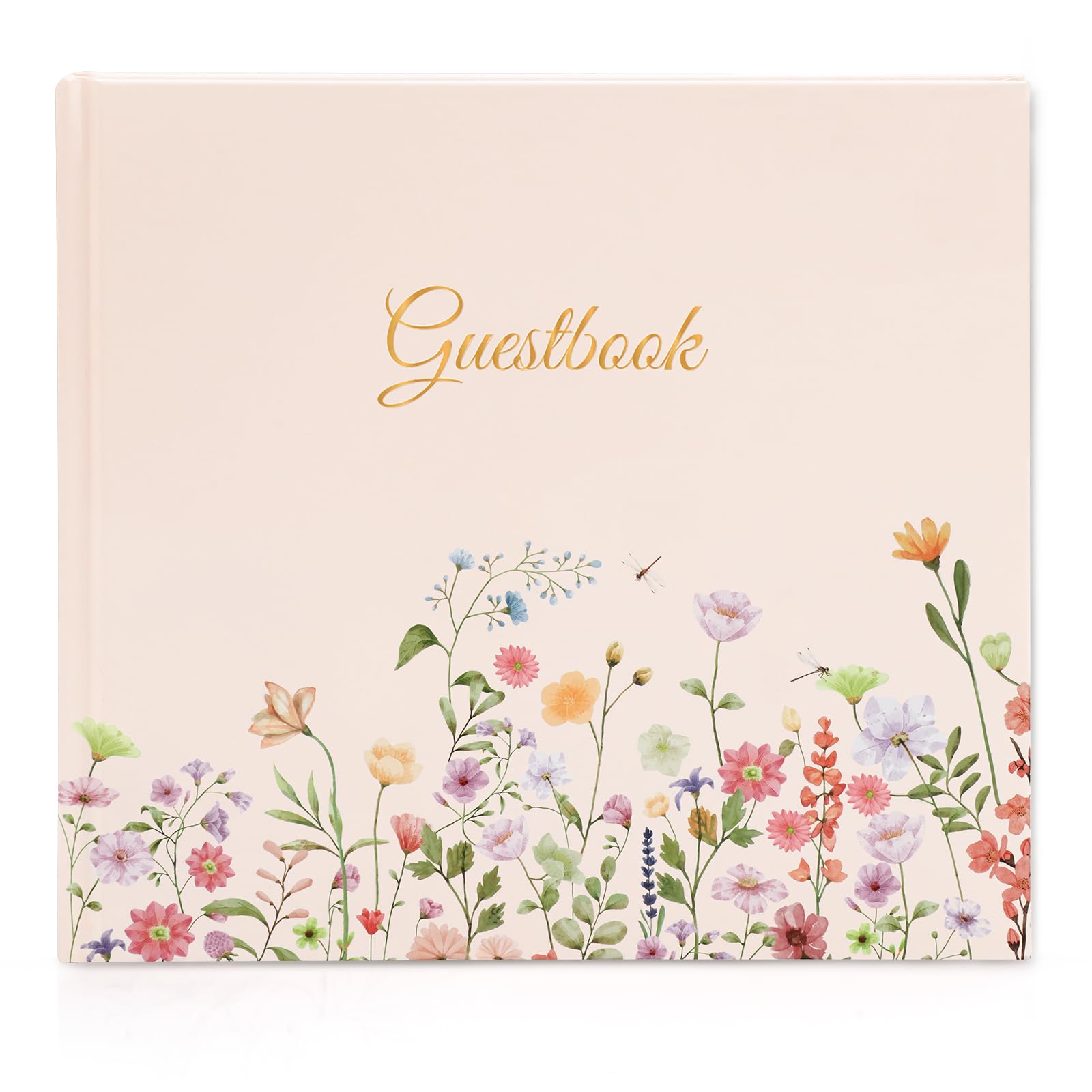 Wedding Guest Book with 40 Beautiful Stickers,48 Double Pages,Made High Quality Thick Paper-Dimensions:21 x 23cm,Hard Cover Blank Guest Book for Wedding,Baby Shower,Birthdays,Garden Patterns-Warm Pink