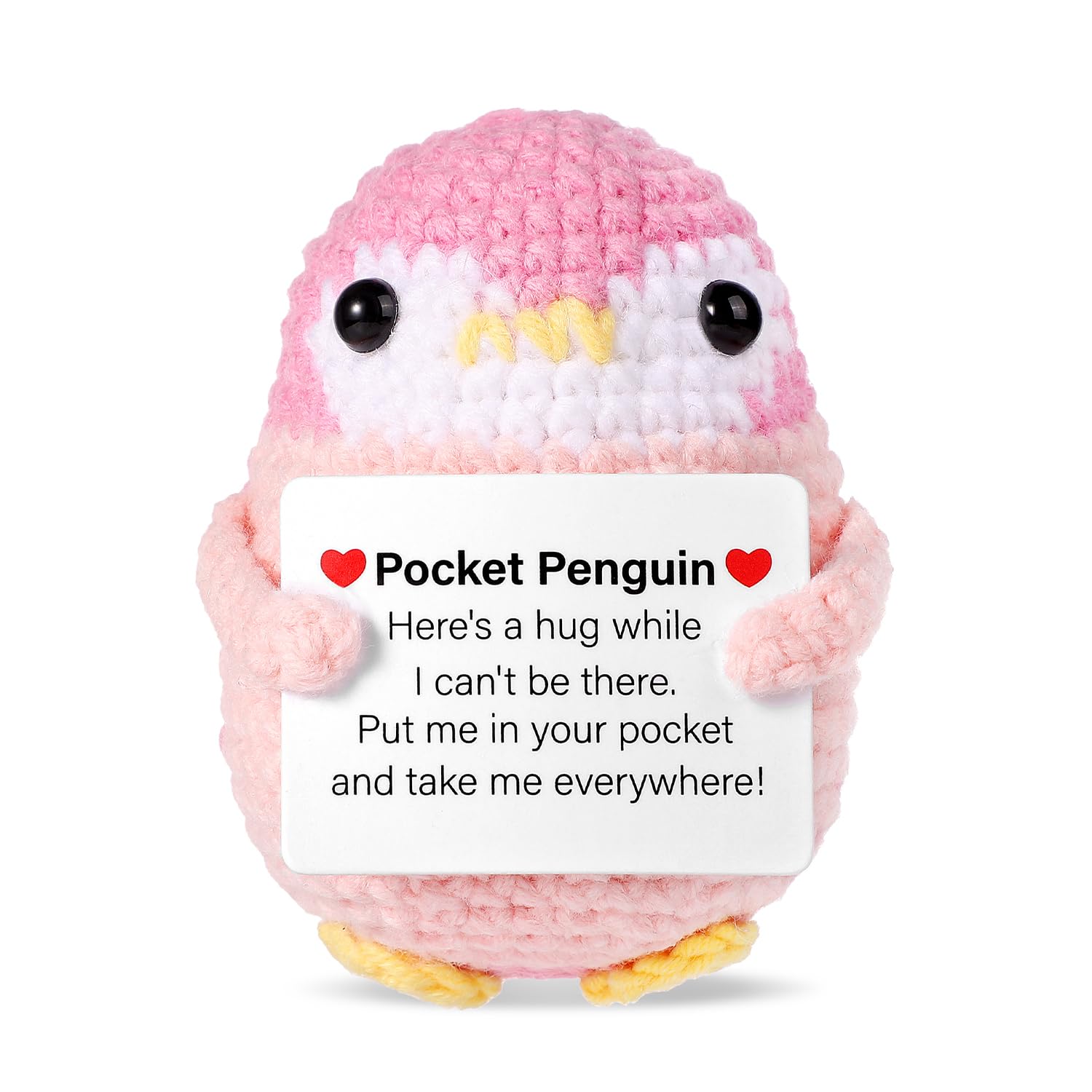 lasuroa Funny Doll, 2.6 Inch Cute Pocket Penguin Hug Knitted Toy Crochet with Card Emotional Support Inspirational Encouragement Potato for Family