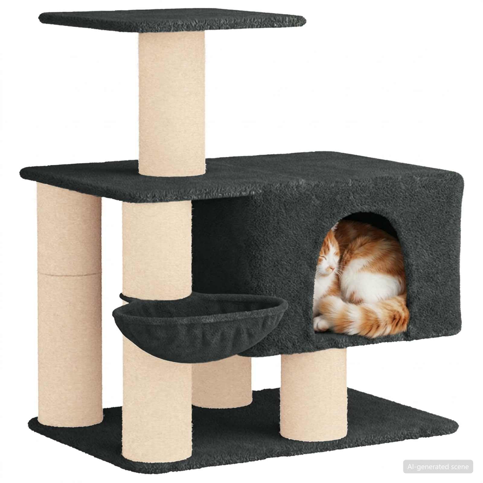 Árbol para gatos con columnas rascadoras de sisal, color gris oscuro, 96 cm de alto, rascador con cueva para gatos y plataformas de observación de madera y felpa para gatos, parque
