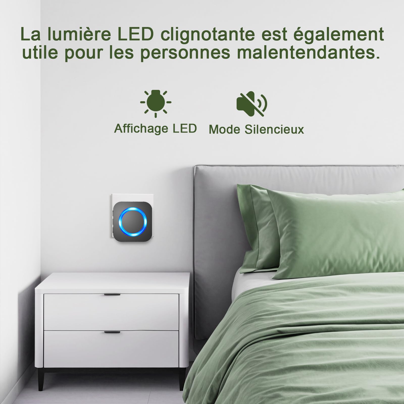 SURFOU Sonnette sans Fil, 400M Longue Portée Carillon et Sonnettes Electronique Kit avec 3 Récepteurs Exterieur Enfichables, 55 Mélodies au 5 Niveaux Volumes pour Maison, Indicateur LED Bleu, Noir