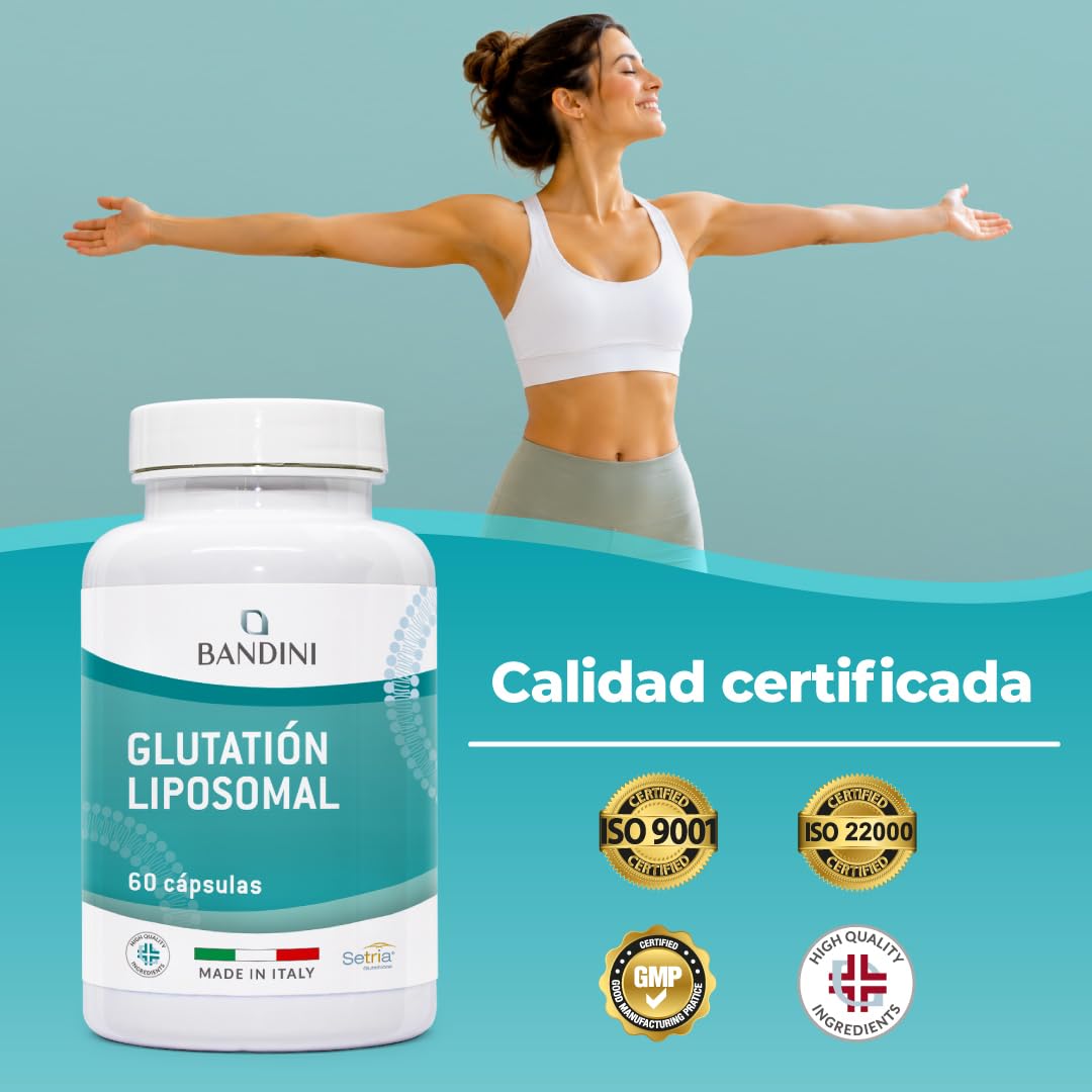 Bandini® Glutatión Liposomal 60 Cápsulas Veganas - L-Glutatión Setria | Alta Dosis, Absorción y Biodisponibilidad - L-Glutathione Reducido y Bioactivo - Antioxidante y Antienvejecimiento - Sin OMG