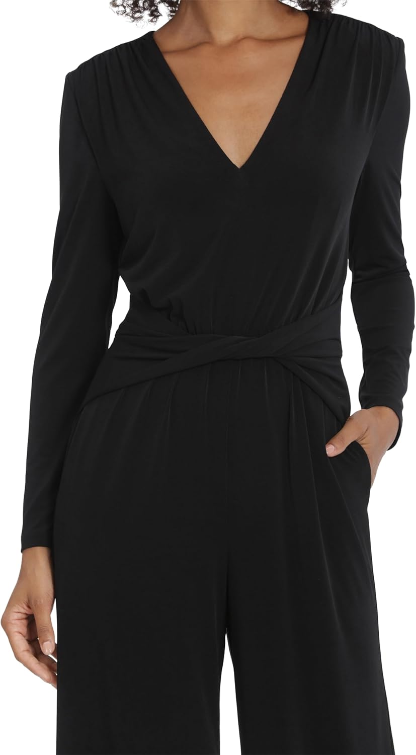 Maggy London womens Draped Twist Waist V- Neck Long Sleeve Jumpsuit - Image 2