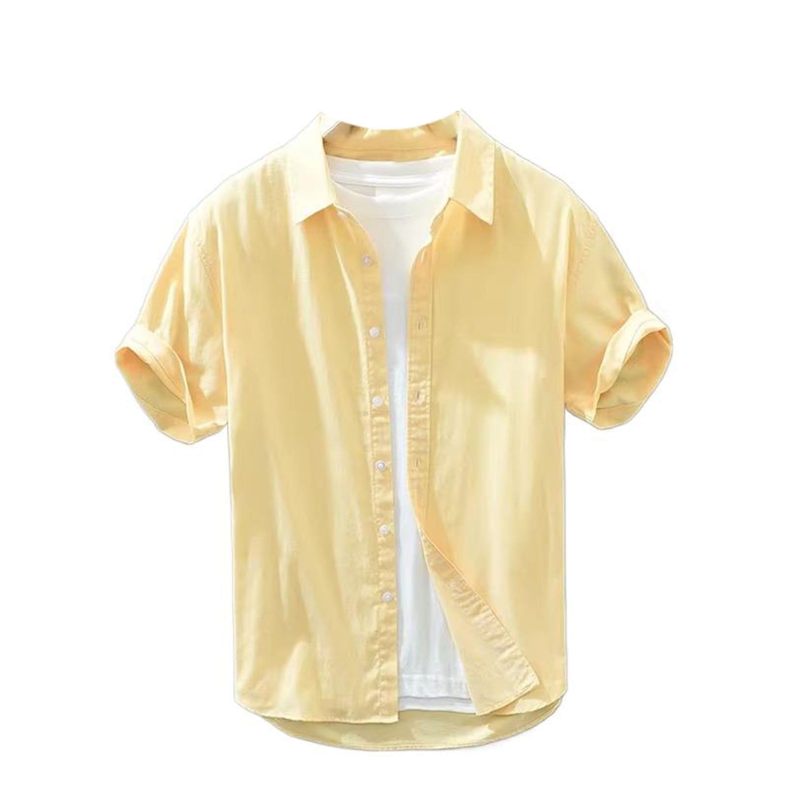 Camicetta Leggera da Uomo abbottonata con Colletto abbattuto, Top Casual per Abbigliamento Quotidiano Estivo