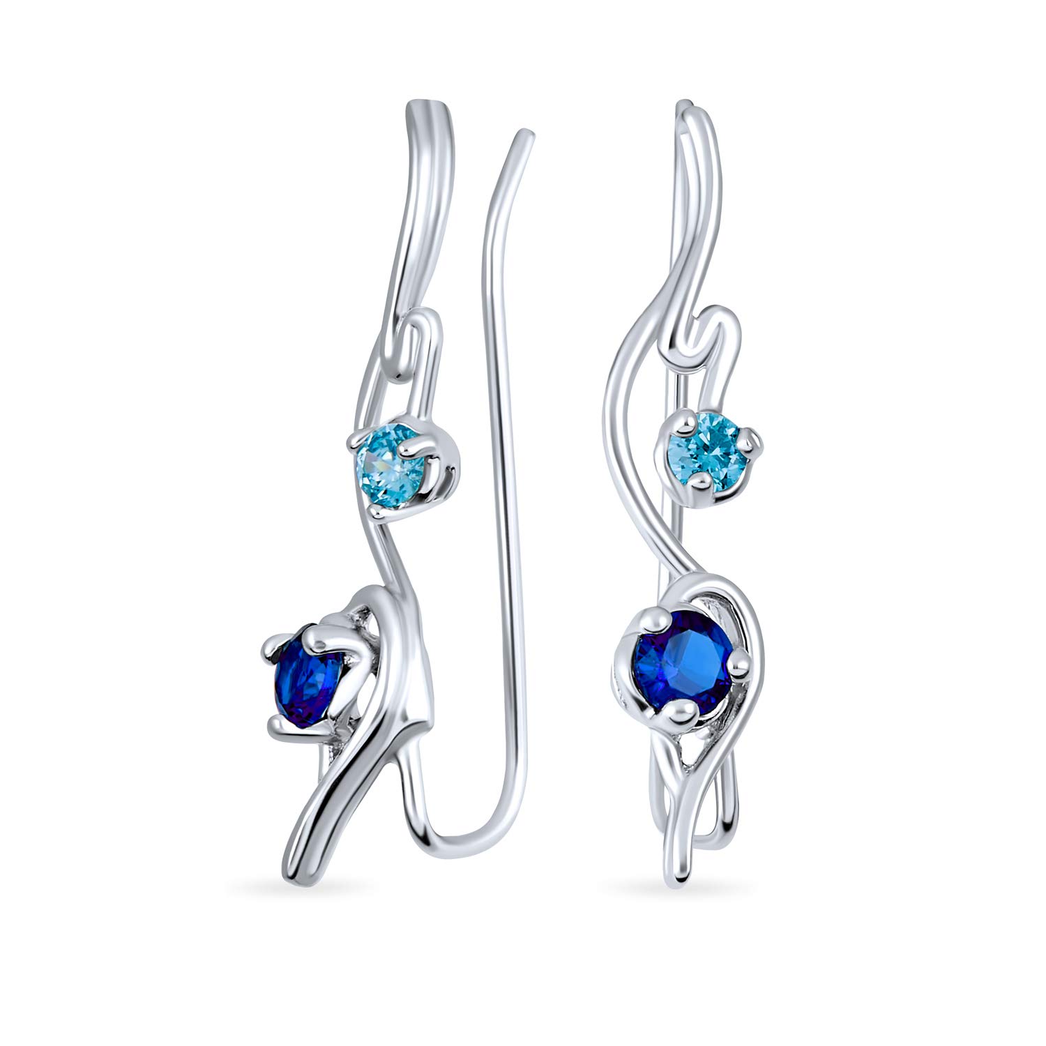 Trendy Vine Swirl Wire Ear Pin Climbers Earrings For Women For Teen AAA CZ Crawlers 14K Gold Plated .925 Sterling Silver