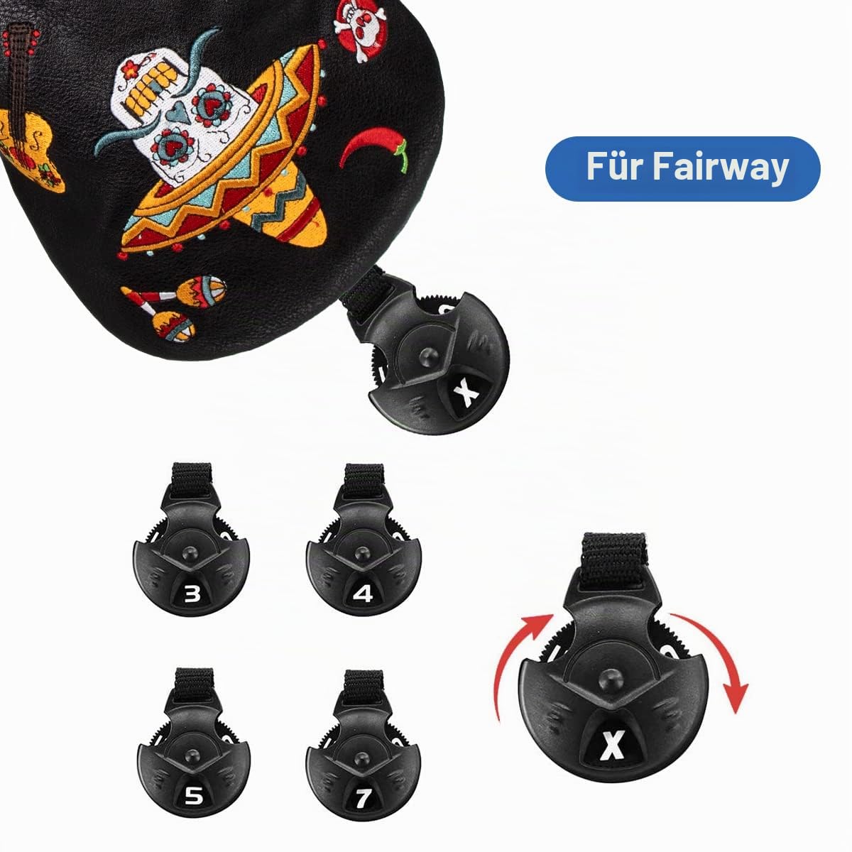 Golfschlägerhauben für Driver, Fairway-Hölzer, Hybriden und Schlägerklingen, Putter Sugar Skull Stil, Premium-Leder-Golfschlägerhauben Set mit austauschbaren Nummerntags -