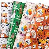 RUSPEPA Wrapping Paper Sheets - Cute Birthday Dog Design Perfect for Birthday, Baby Shower, Holiday Any Occasion - 12 Folded Sheets - 19.68 X 27.5 Inch