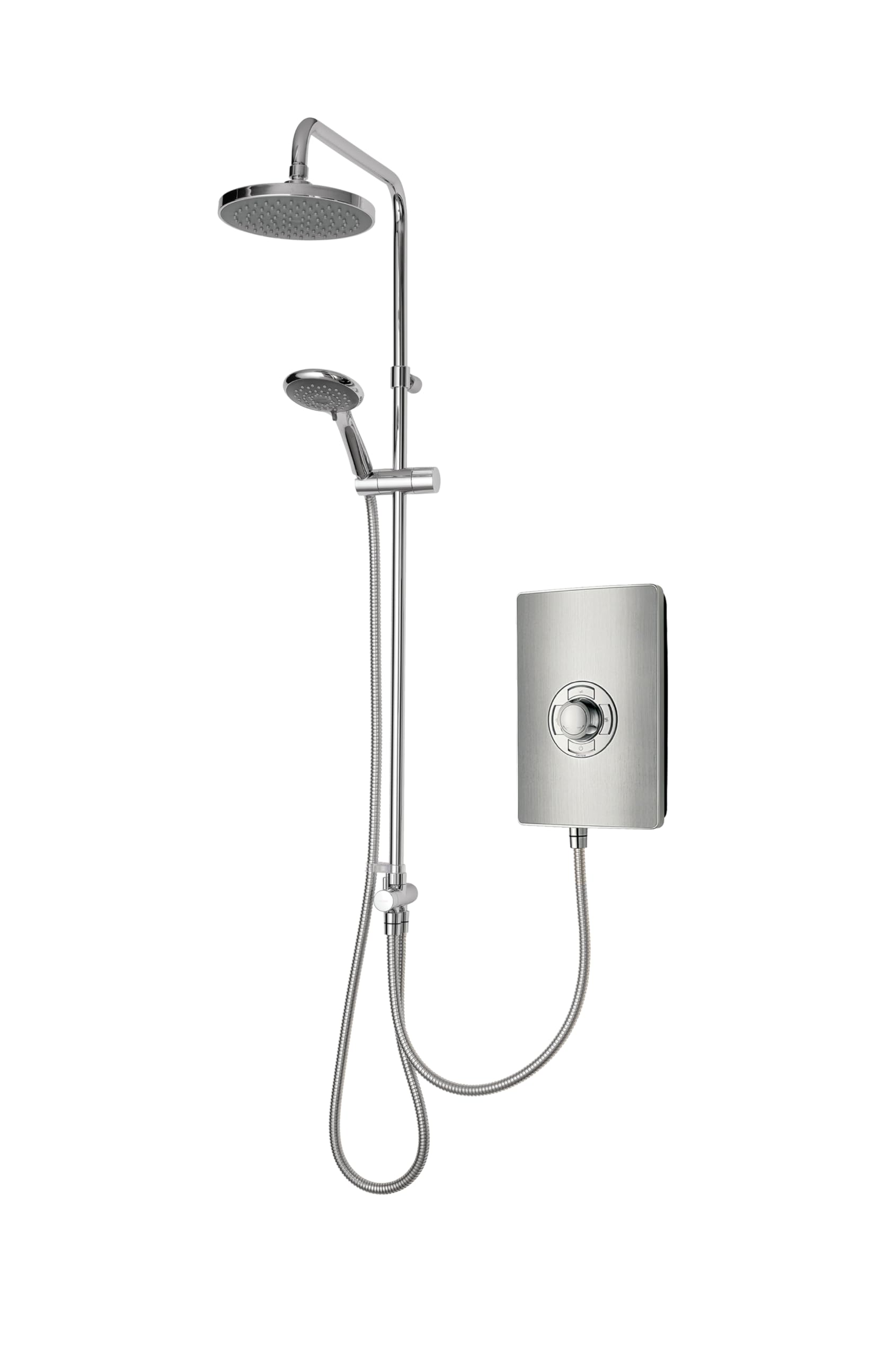 Triton Showers | Collections II DuElec | Aspirante | Electric Shower | Dual Shower Head | 9.5KW | Brushed Steel | Rainfall Shower Head | Triton Electric Shower | Shower Head and Hose Set